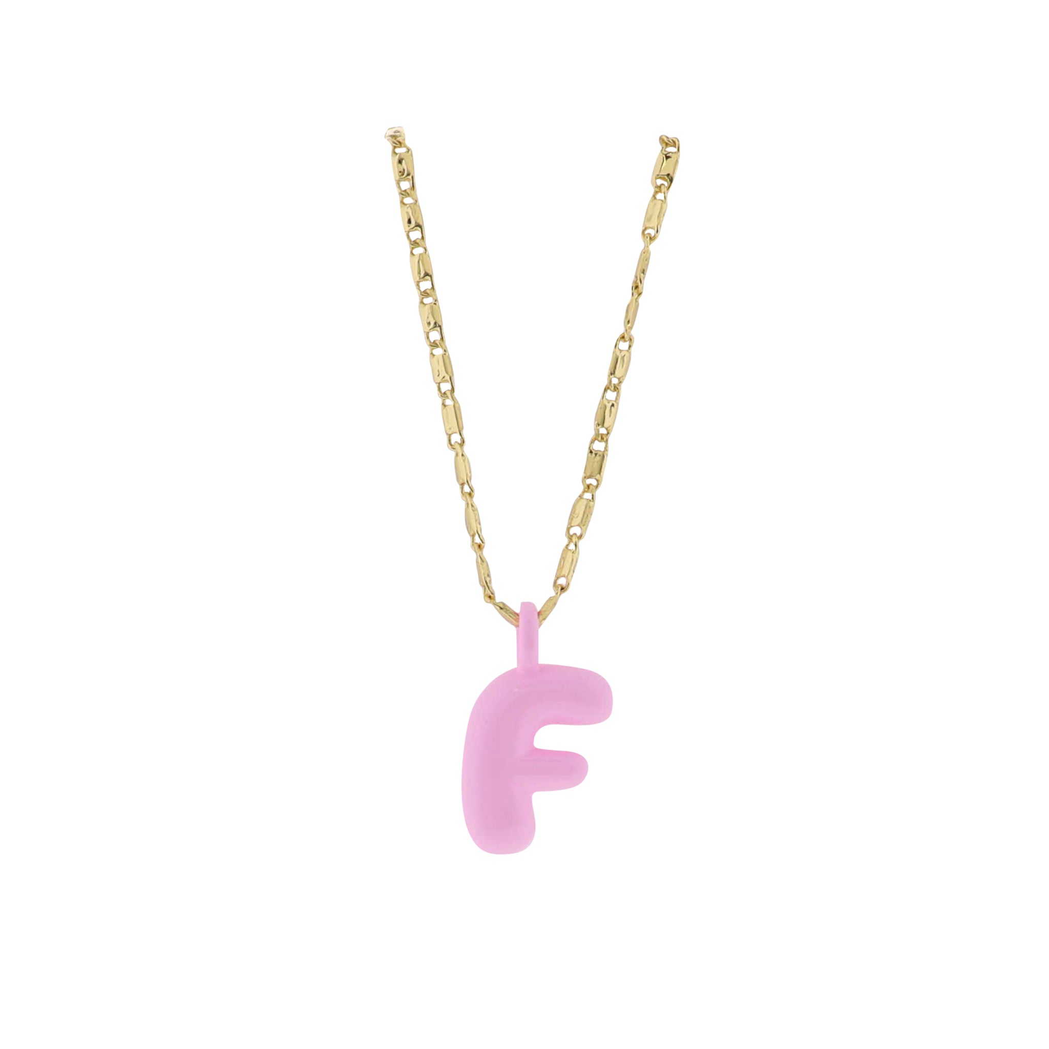 Kids 18K Gold Plated Chain Necklace with Pink "F"