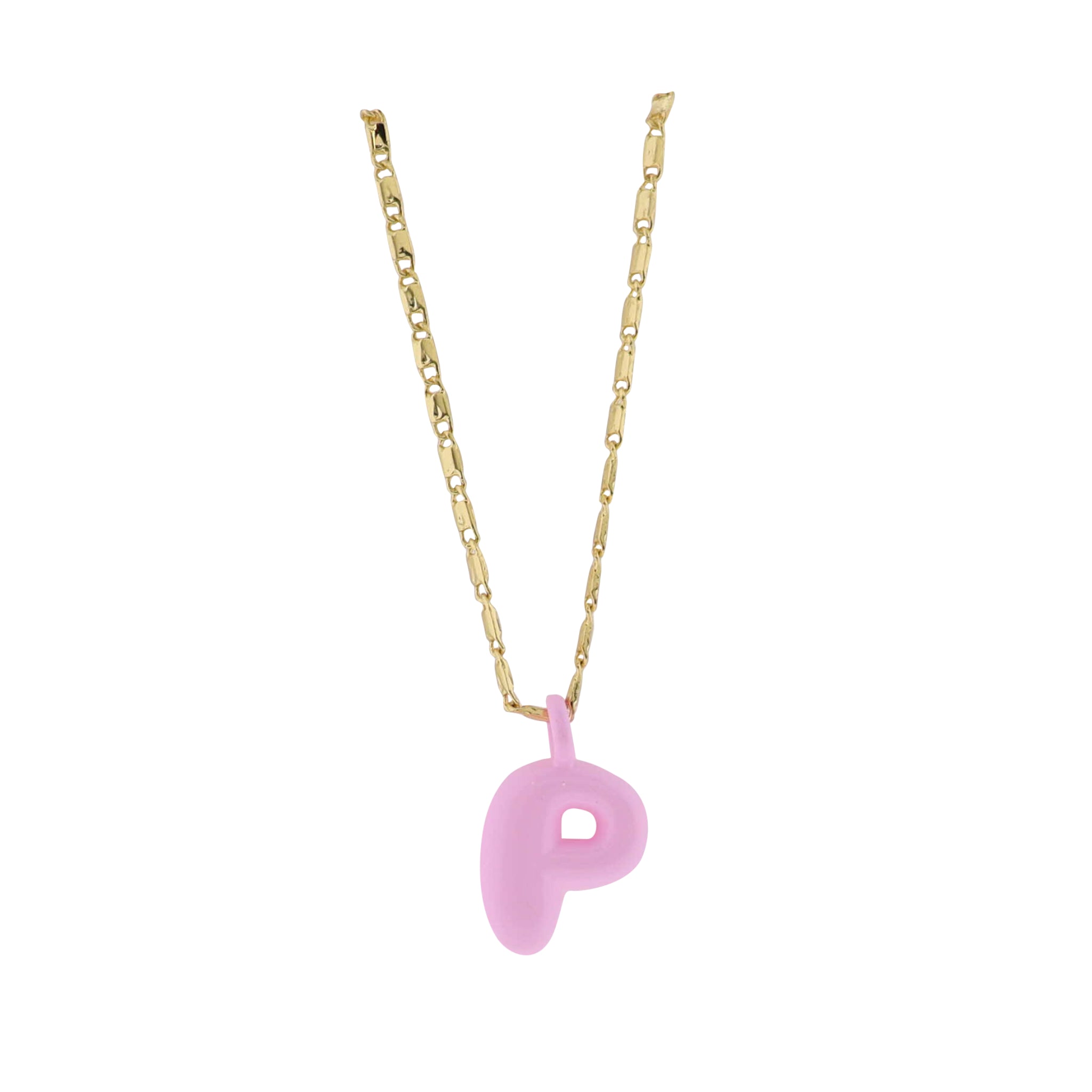 Kids 18K Gold Plated Chain Necklace with Pink "P"