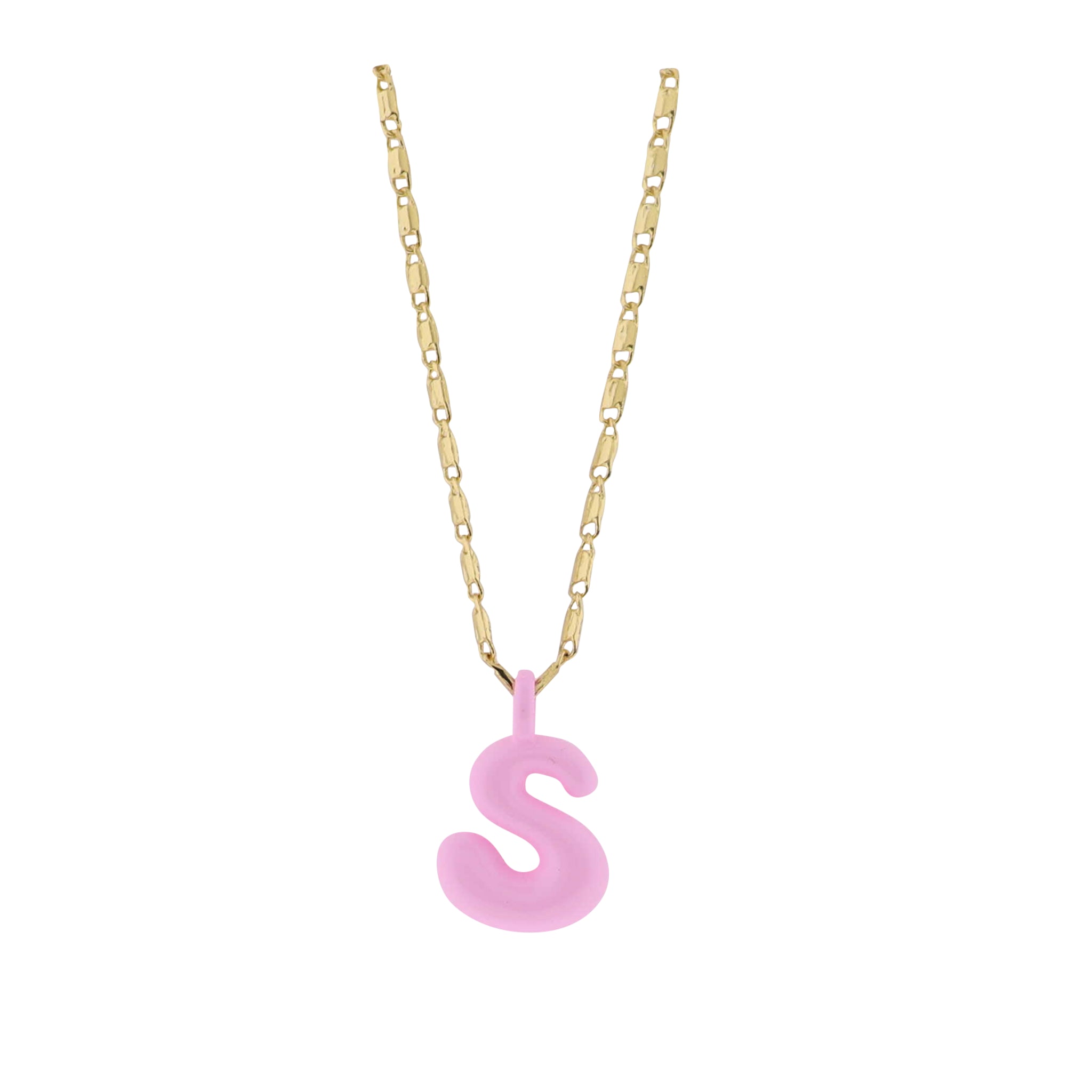 Kids 18K Gold Plated Chain Necklace with Pink "S"