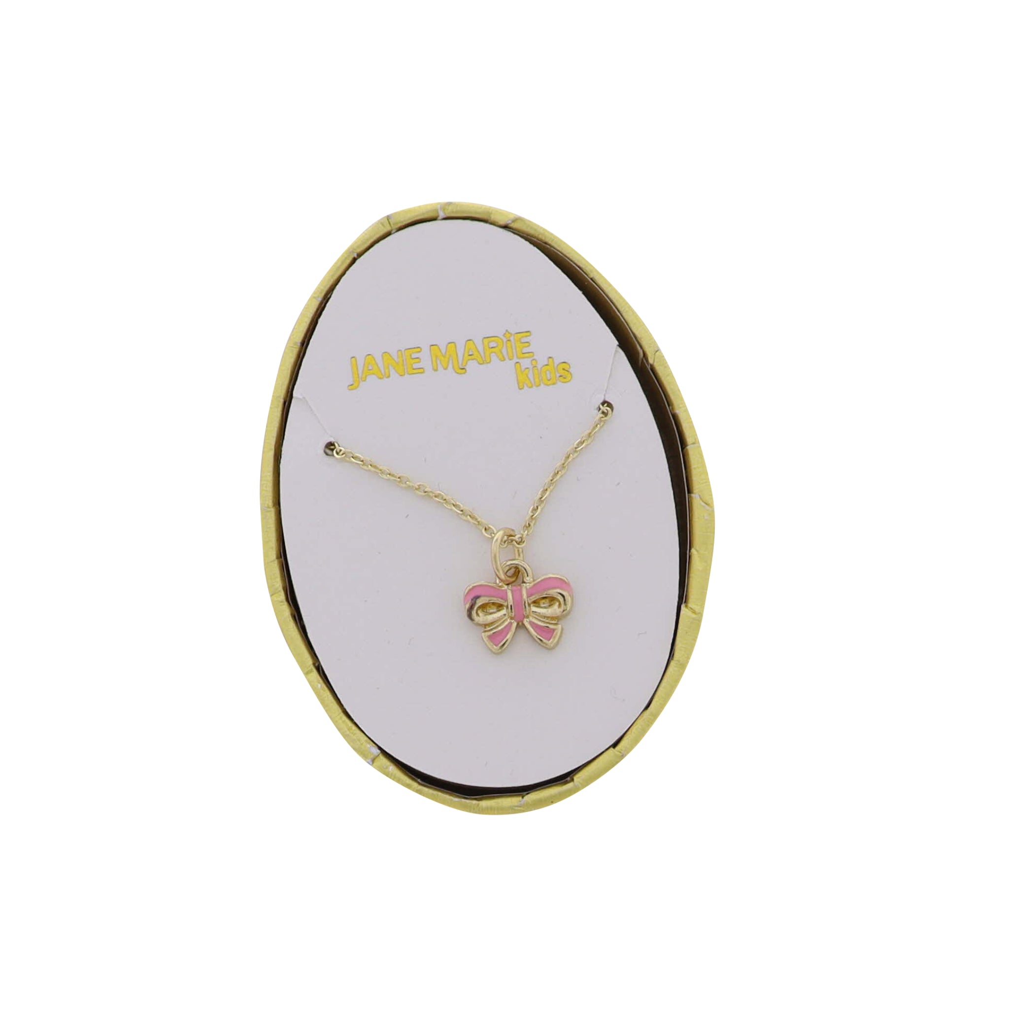 Kids Pink Bow on Gold Rolo Chain Necklace