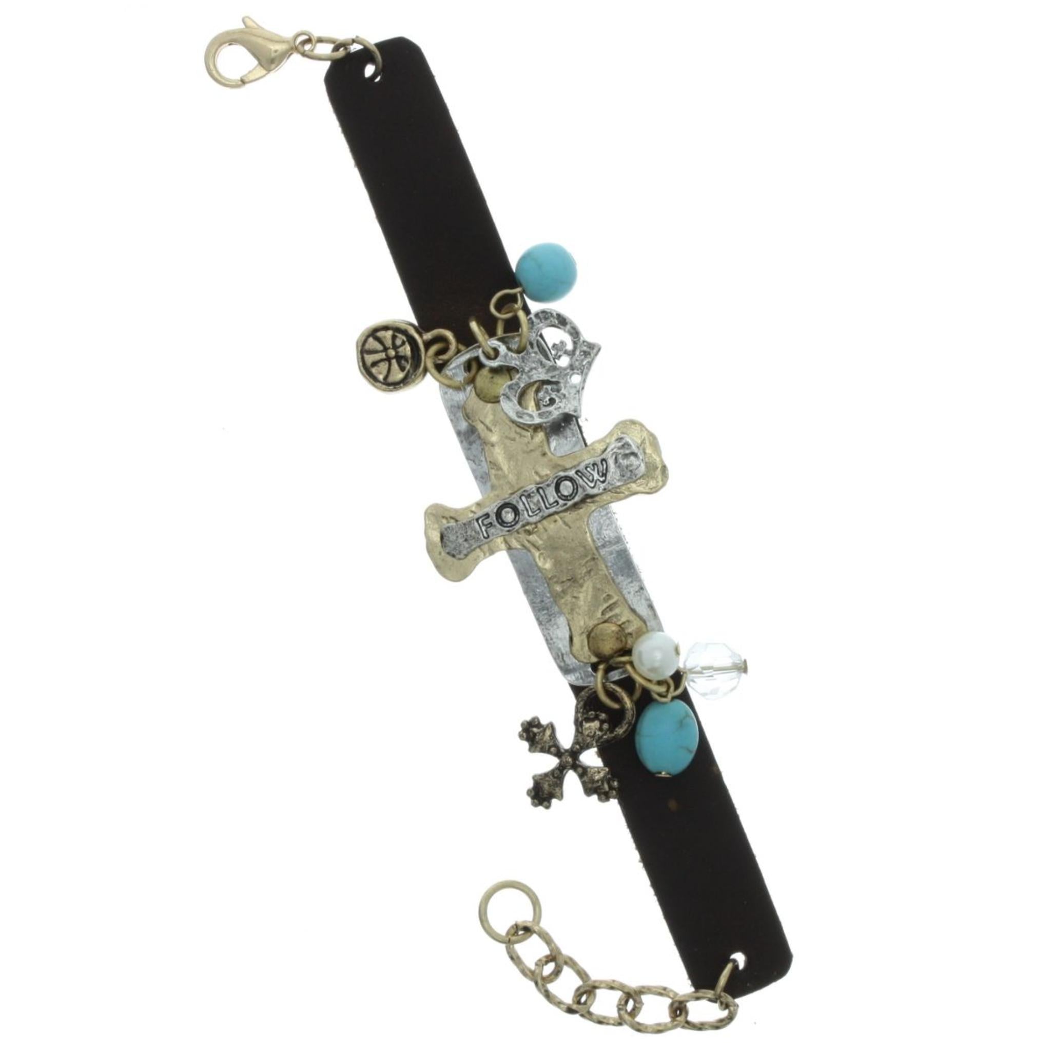 Leather Cross "Follow" Bracelet