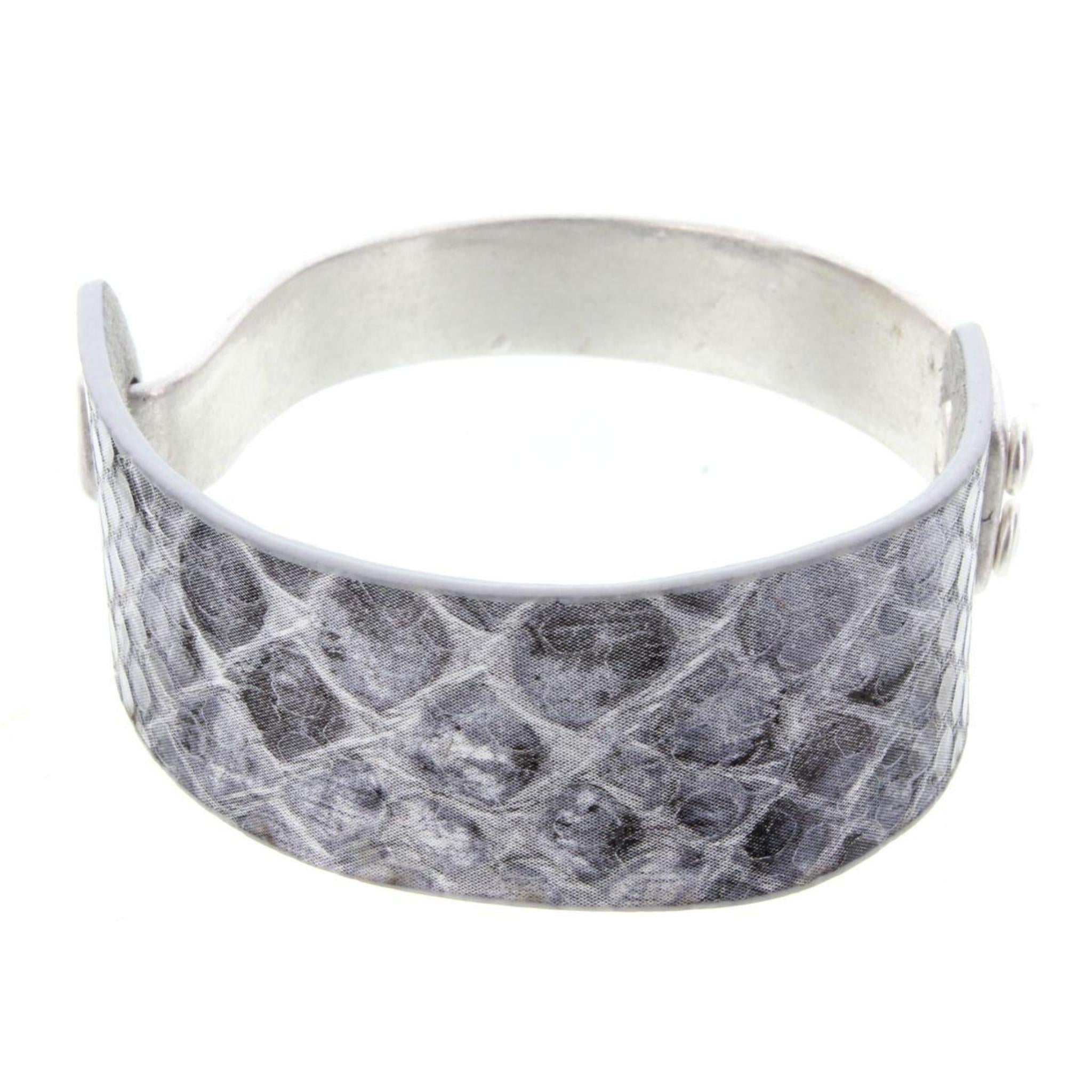 Half Silver Cuff Half Grey Snake Skin Leather Bracelet