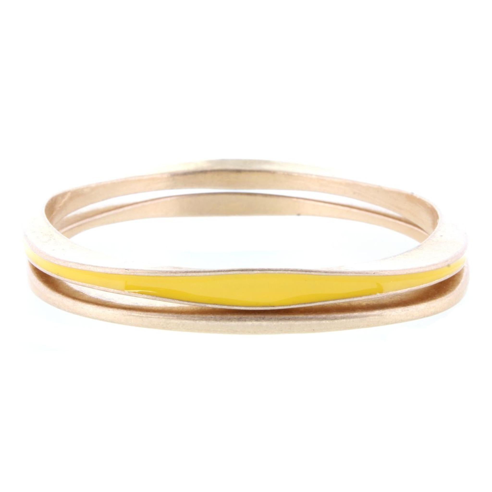 2 Gold Wavy Bangle Bracelets with Yellow Epoxy
