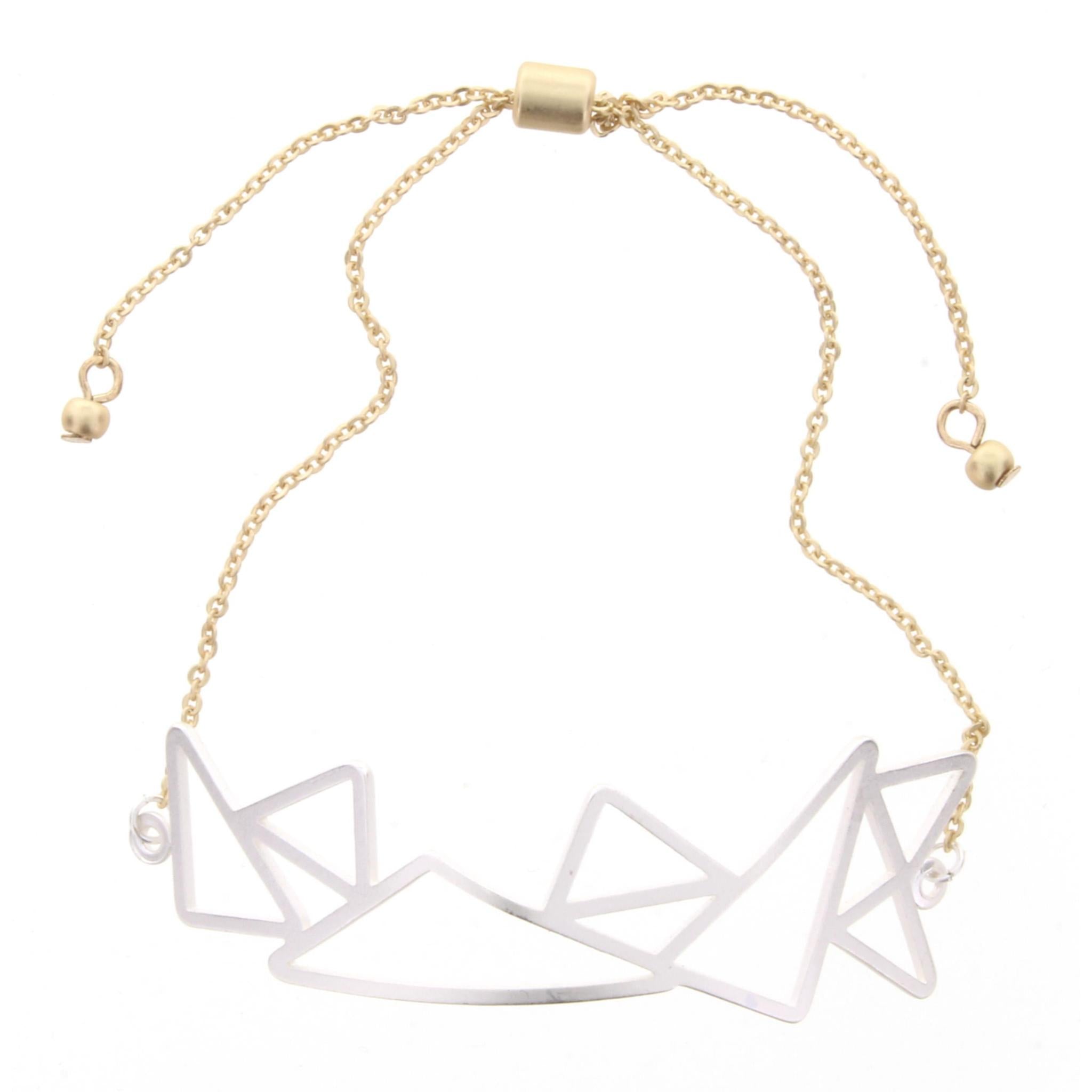 Adjustable Gold Chain Bracelet with Silver Open Triangle Cluster