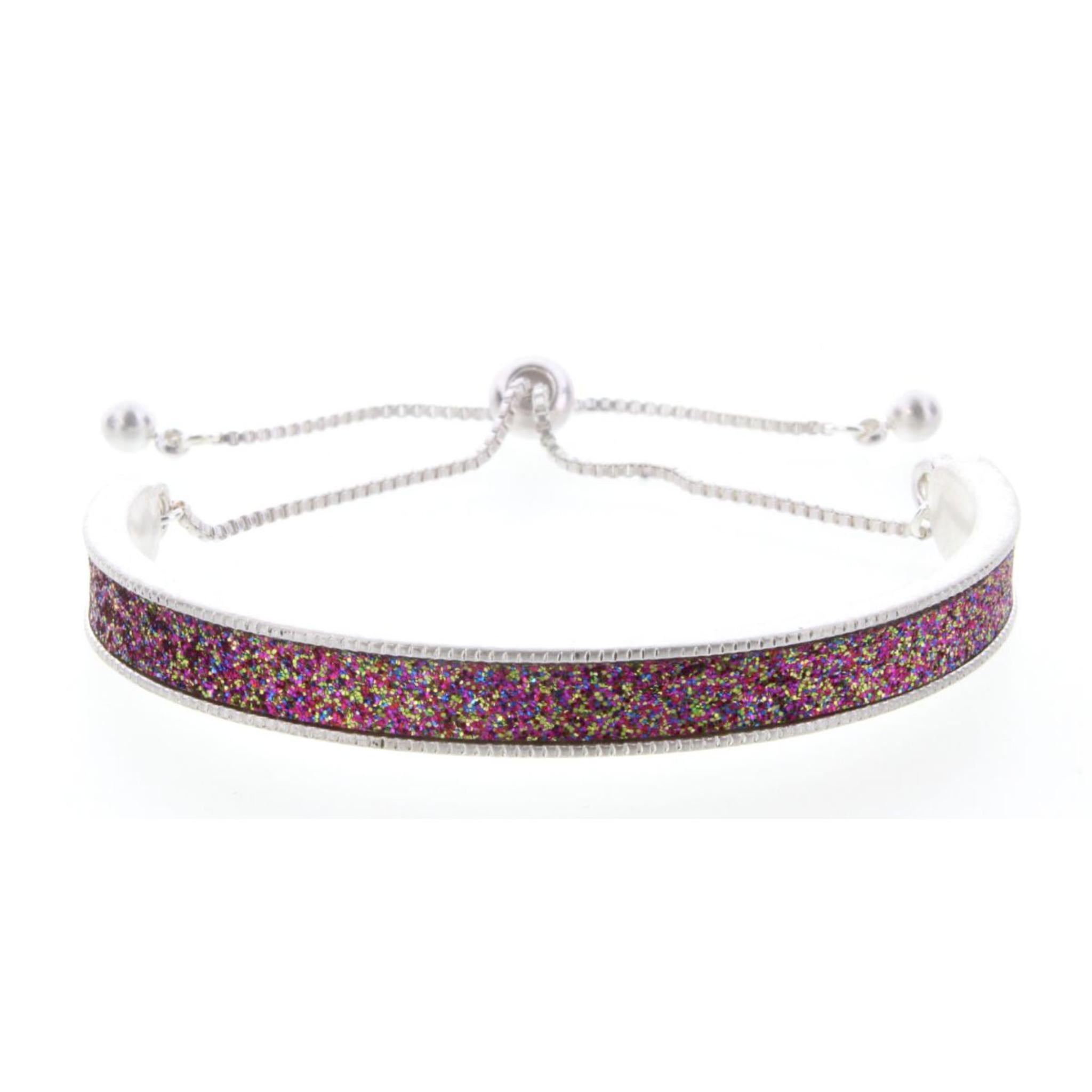 Kids Multi Glitter Inlay Adjustable Cuff with Inside Engrave "Magical"