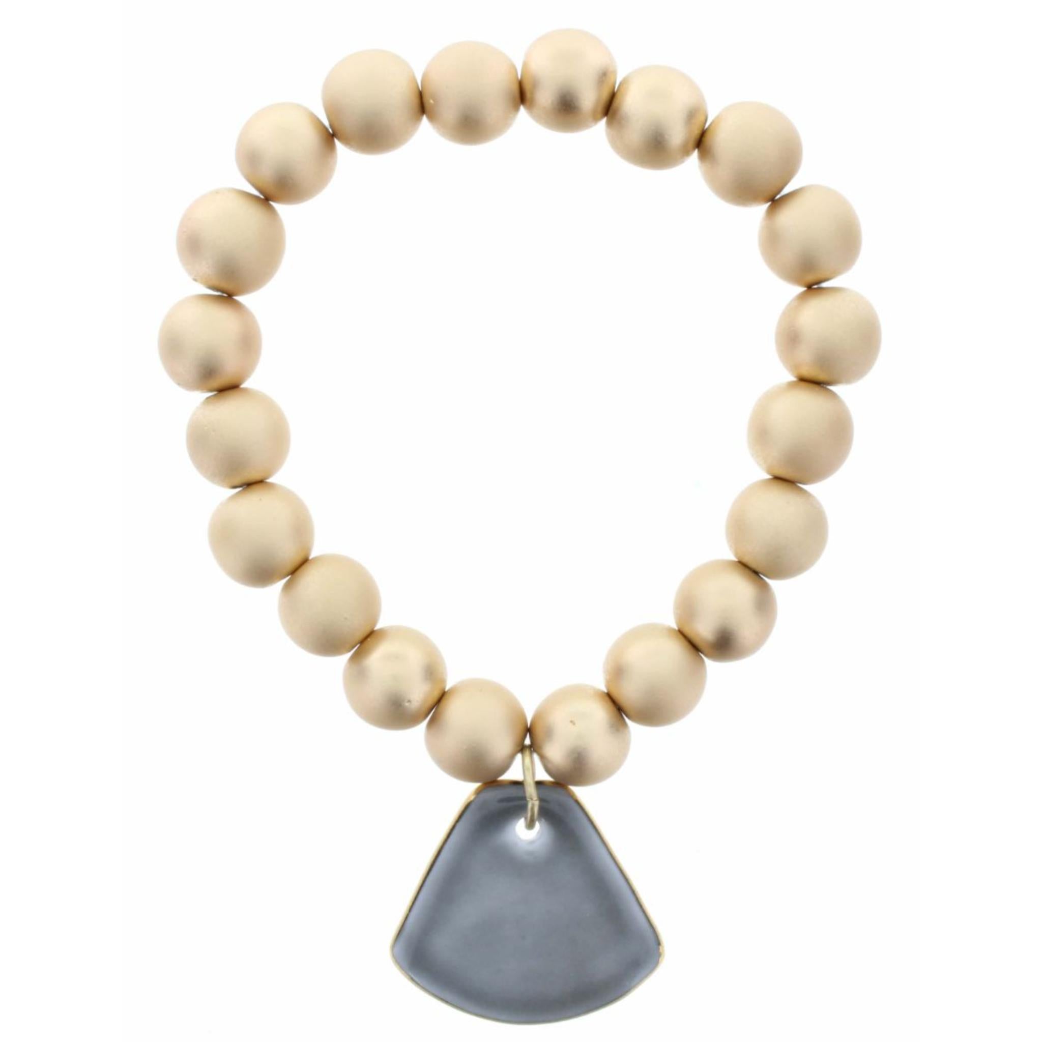 Gold Beaded Stretch, Smokey Grey Ceramic Fan Bracelet