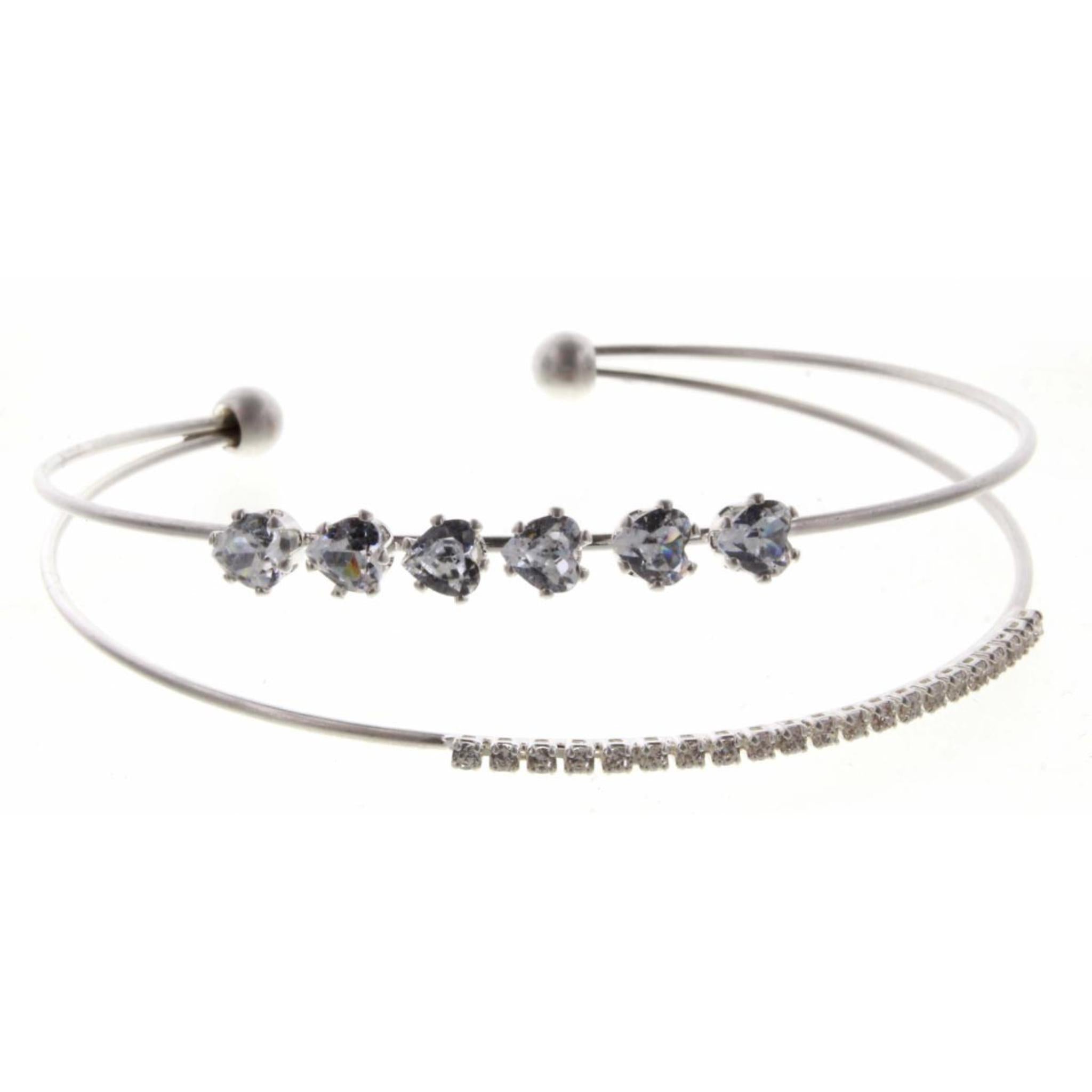 Silver 2 Layer Circular and Mini Square Crystals Bracelet
