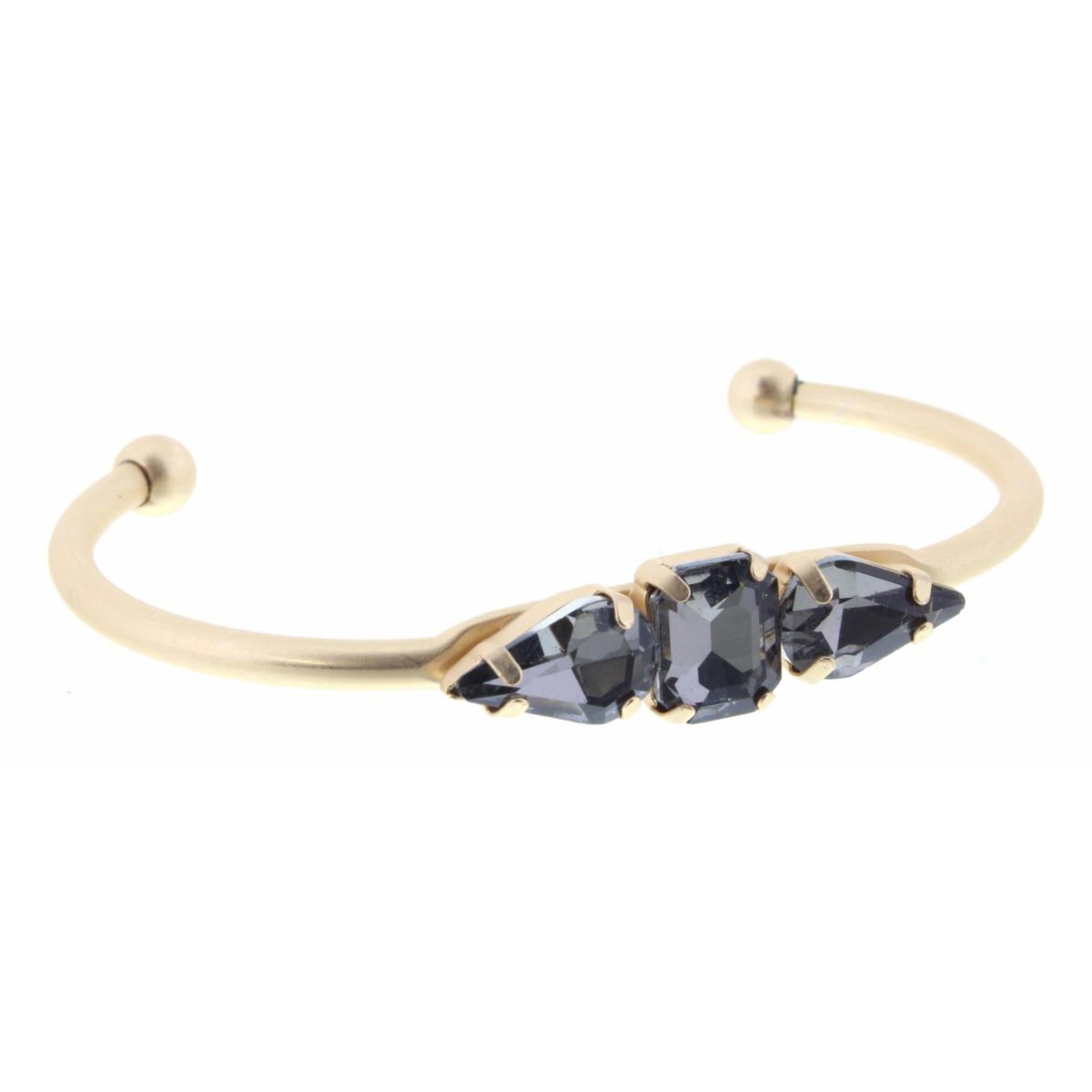 Smoke Rectangle and Teardrop Crystals Cuff Bracelet