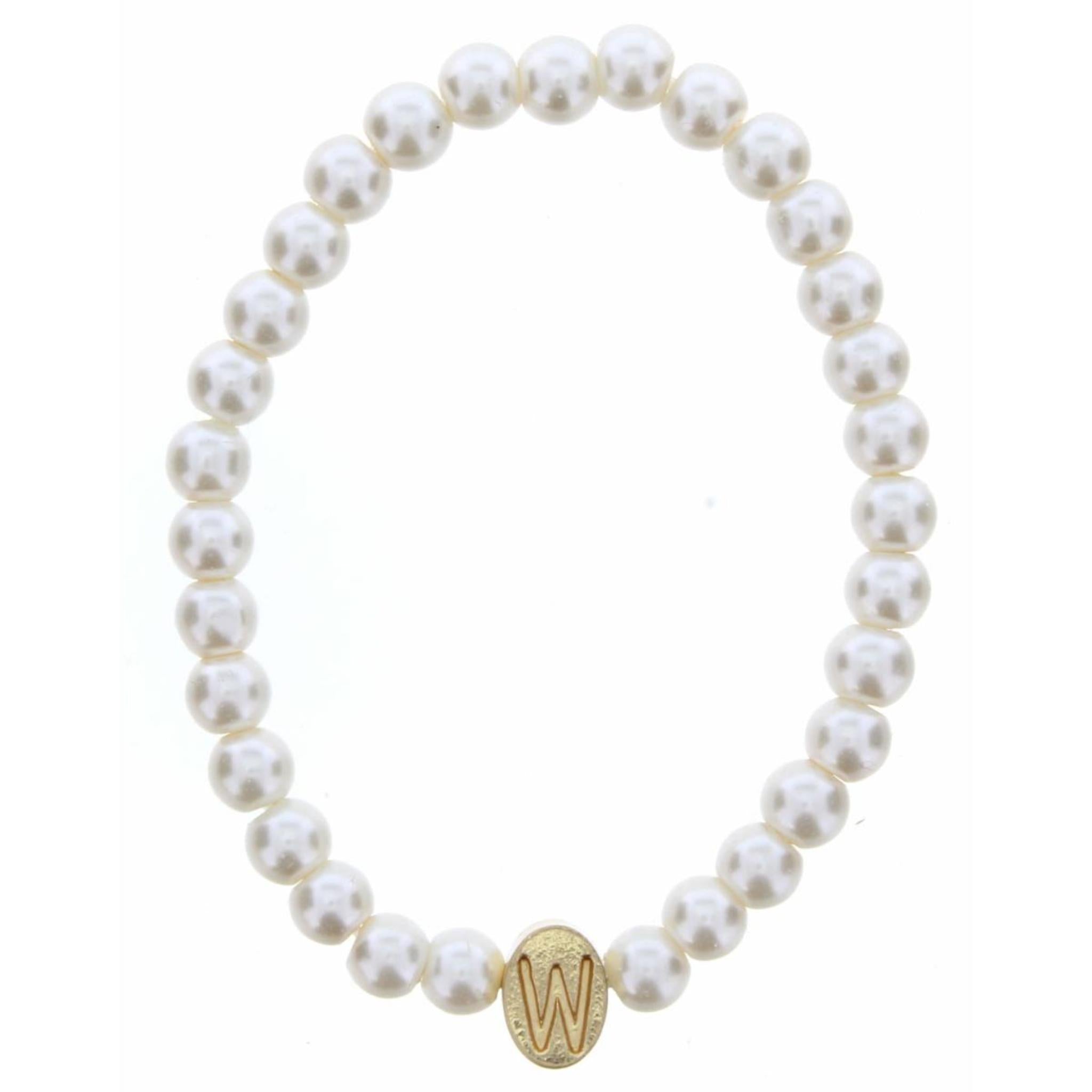 Kids Gold "W" Initial on Pearl Strand Bracelet