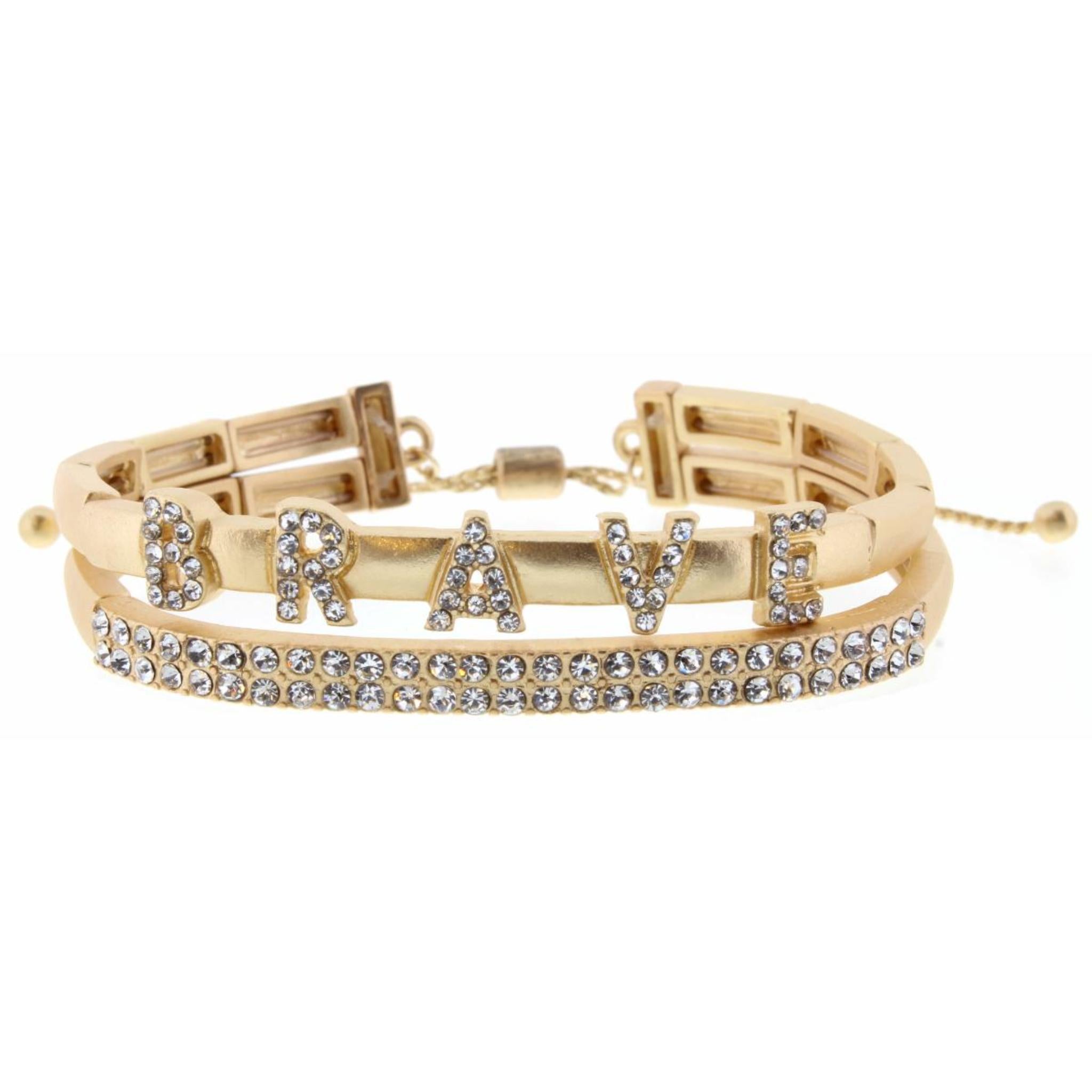 2 Layer, Clear Crystal "Brave" and Bar Bracelet, 3" Ext.