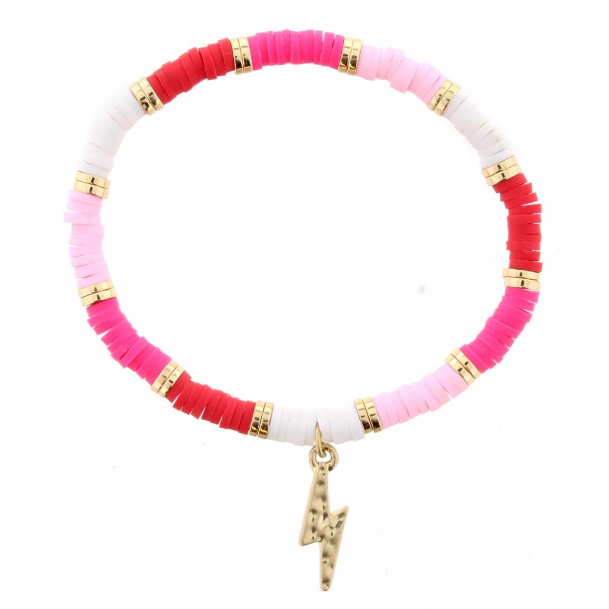 Kids Light Pink, Light Pink, White Rubber Disk with Lightning Bolt Bracelet
