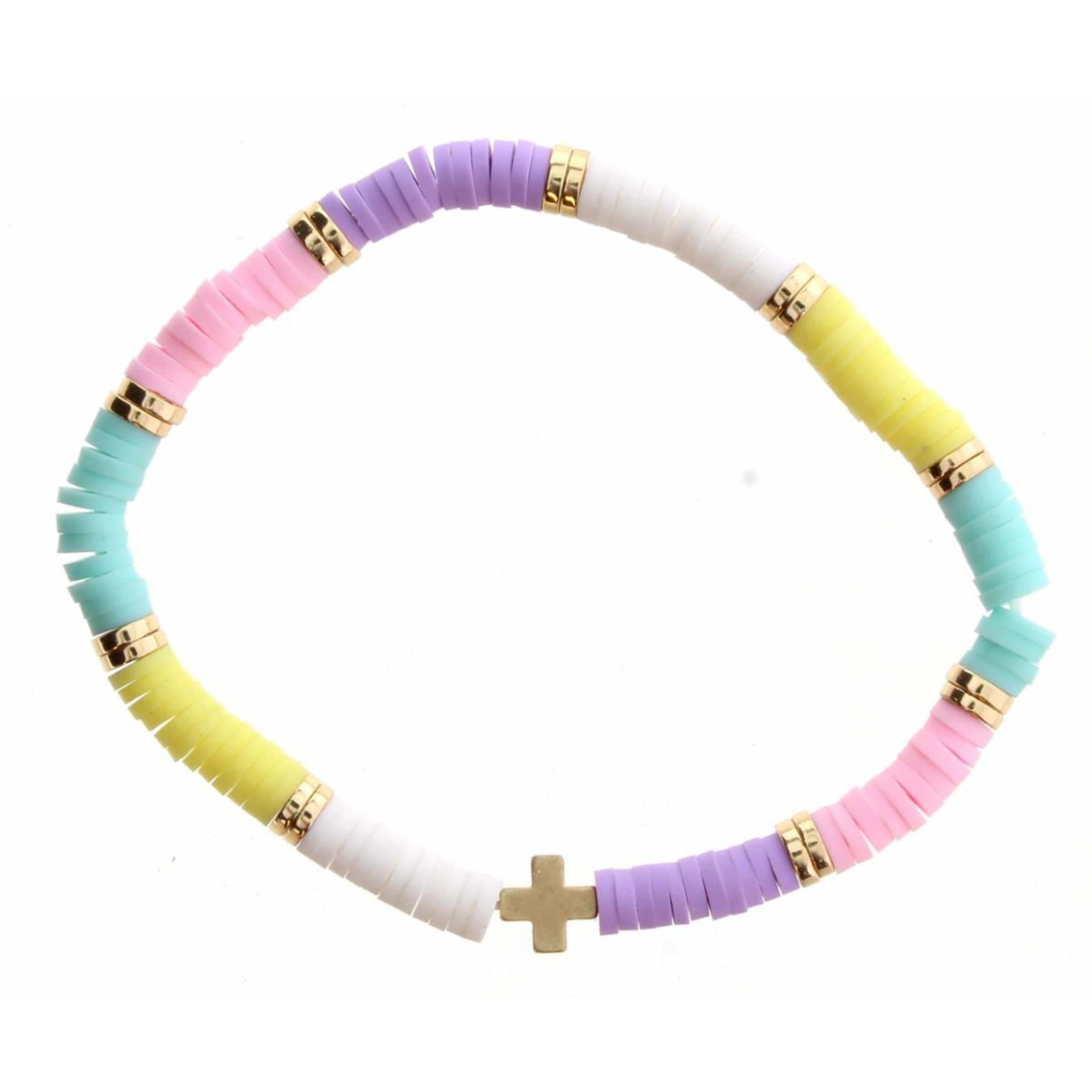 Kids Pastel Colorblock Rubber Disk with Cross Bracelet