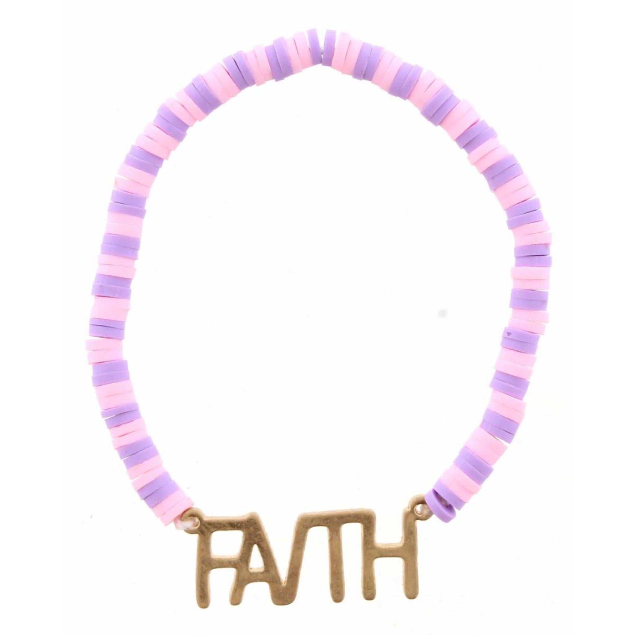 Kids Light Pink & Lavender Rubber Disk with "Faith" Bracelet