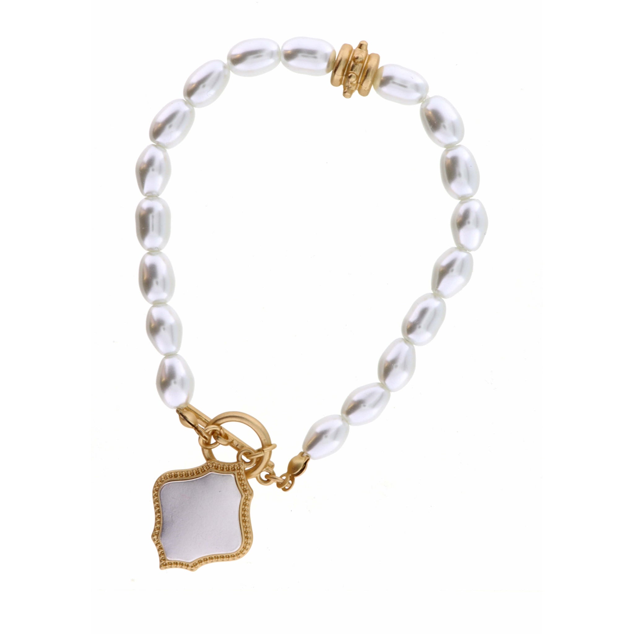 Two Tone Shield on Pearl Bracelet