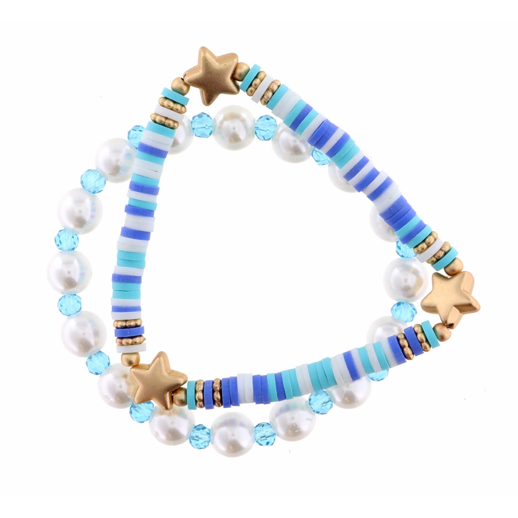 Kids Set of 2, Pearl, Pink and White Rubber Disk with Llamas Bracelet