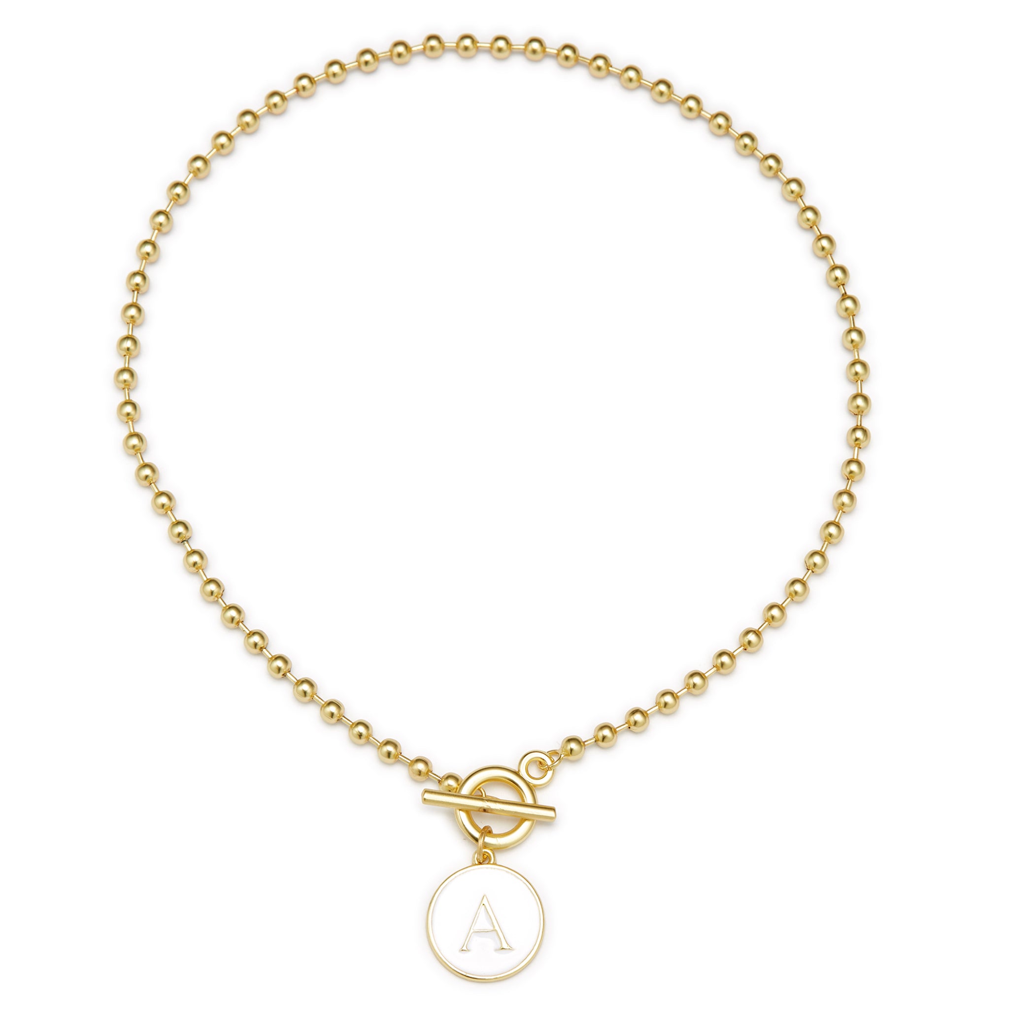 White Epoxy "A" Initial on Bead Chain with Toggle Bracelet