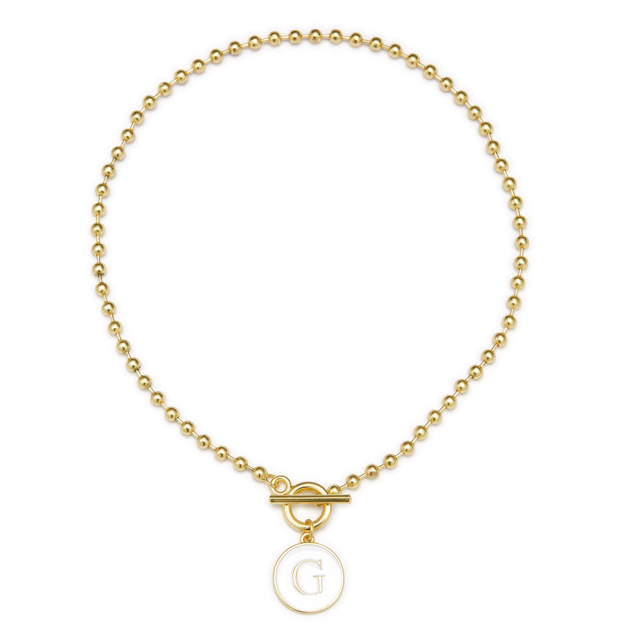 White Epoxy "G" Initial on Bead Chain with Toggle Bracelet