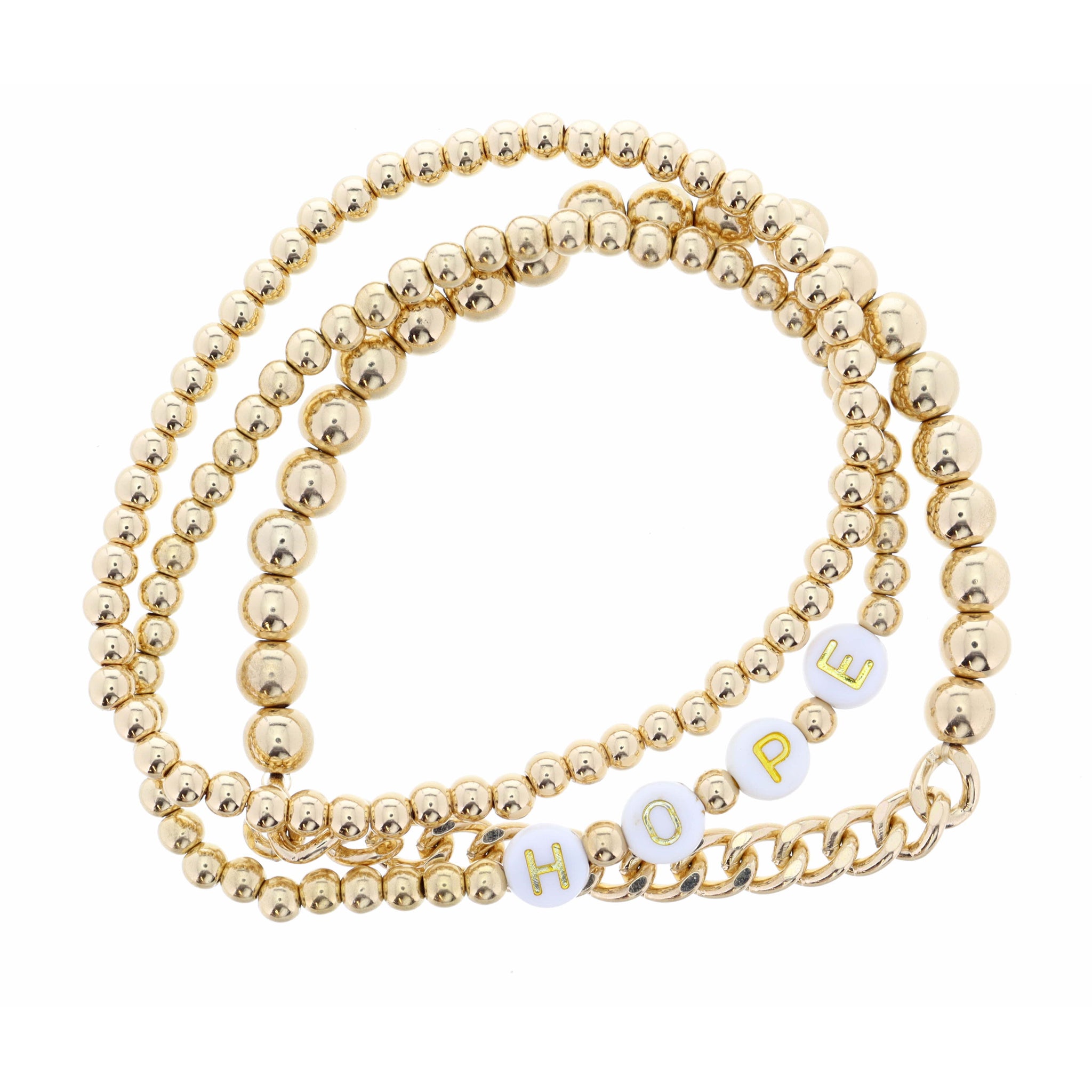 Set of 3, "Hope" Gold Beaded Bracelet