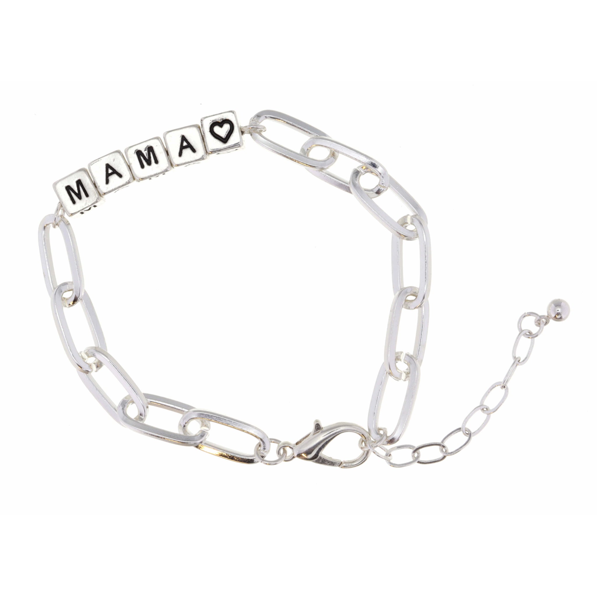 Silver "Mama" Letterblocks Bracelet, 2" Ext.