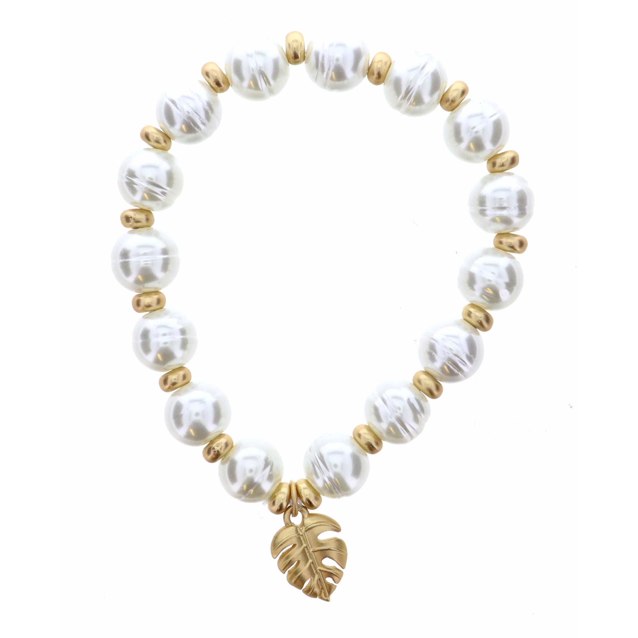 Gold Palm Leaf on Pearl Bracelet