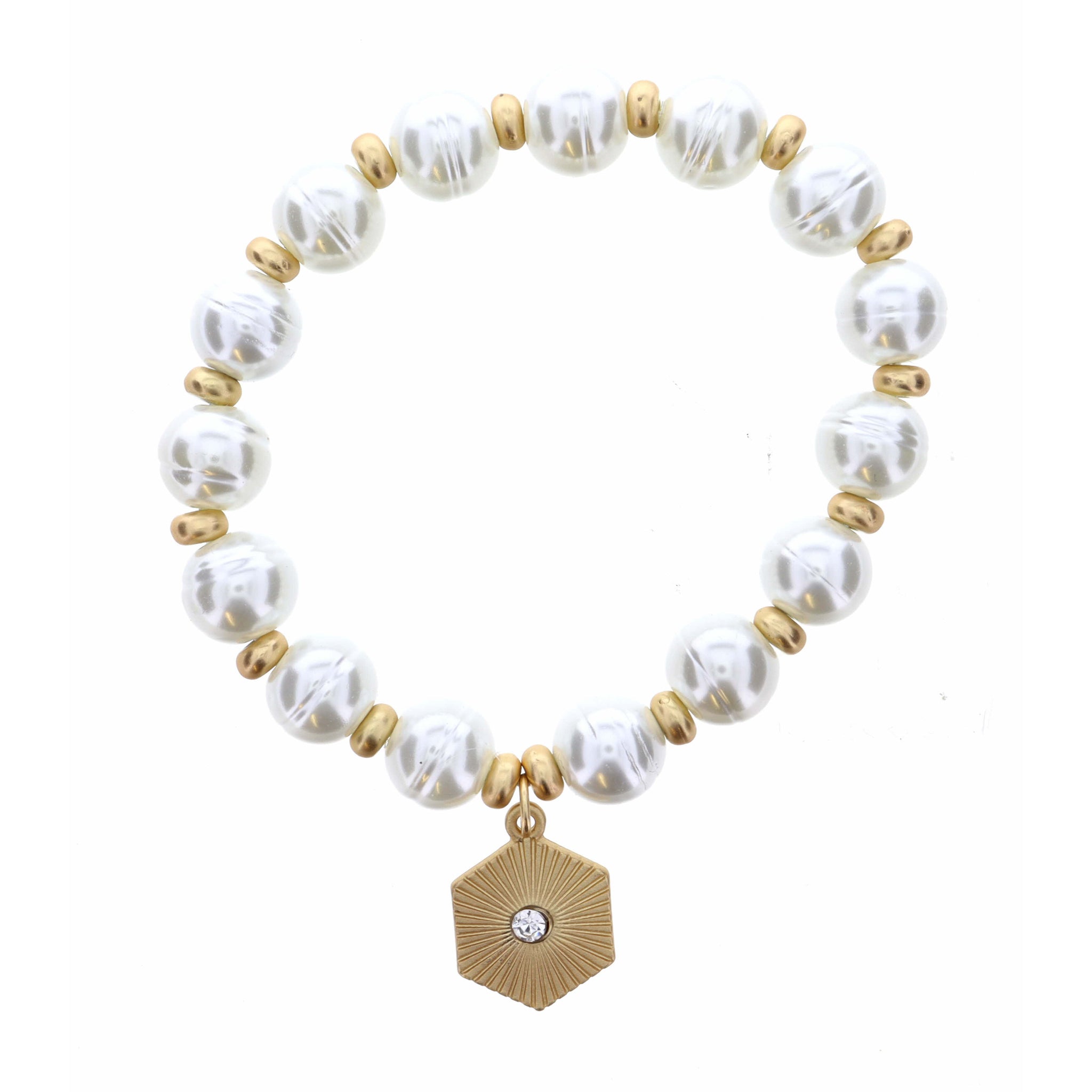 Gold Hexagon on Pearl Bracelet