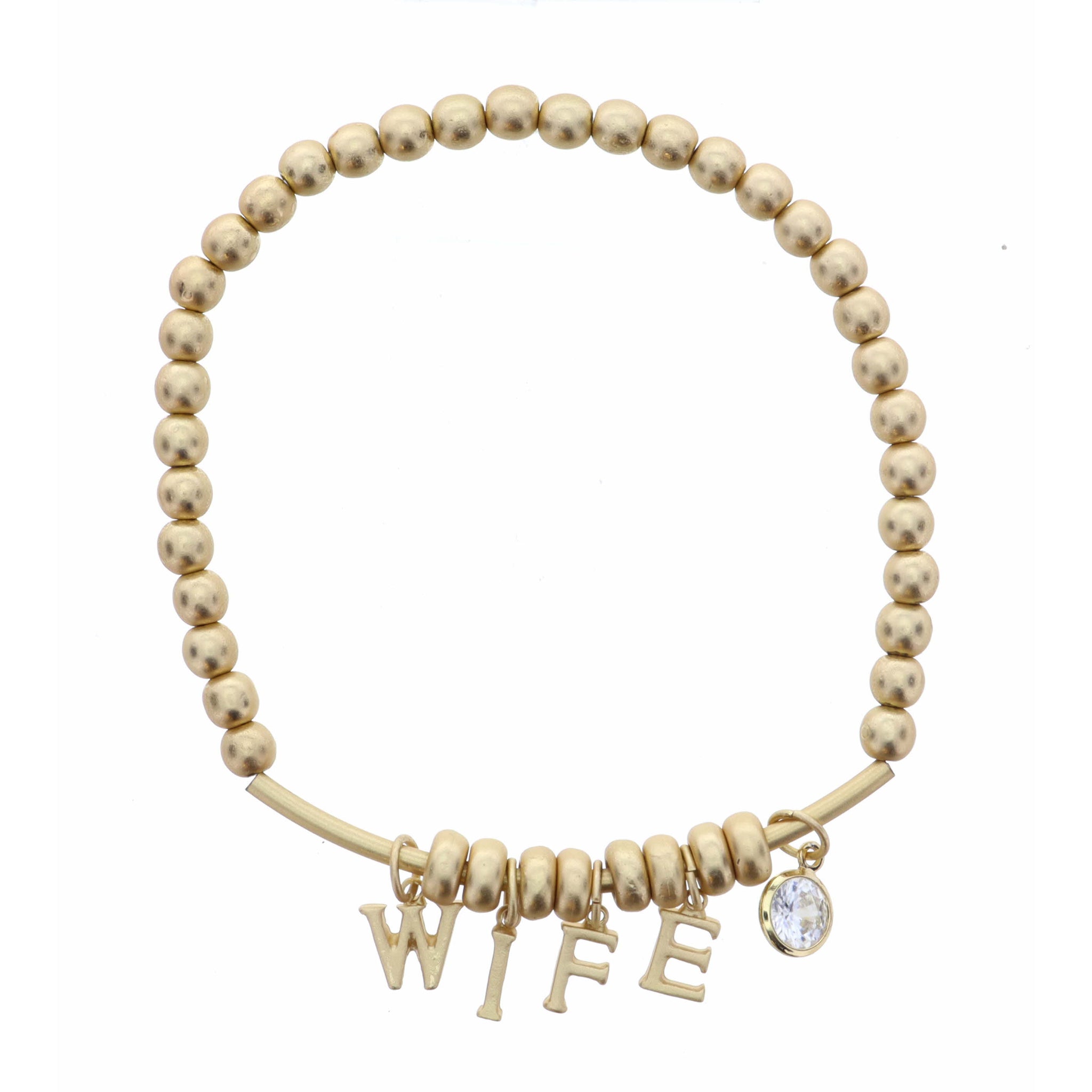 Gold Wife with Clear Circle Crystal on Gold Beaded Bracelet