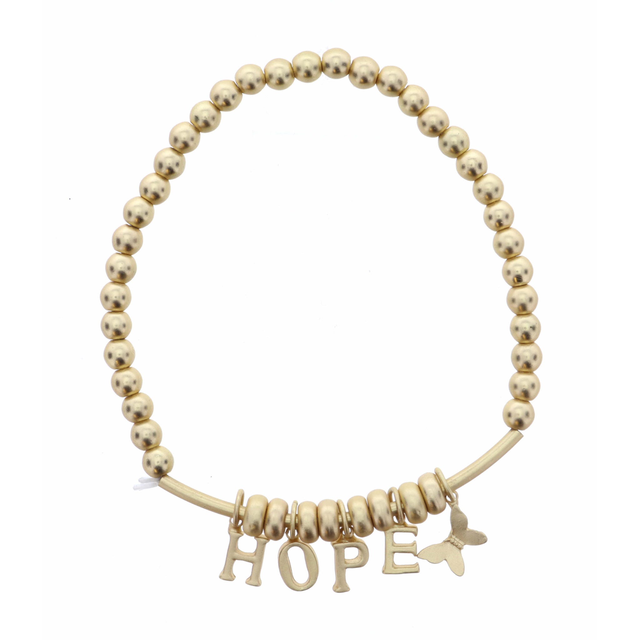 Gold Hope with Butterfly on Gold Beaded Bracelet