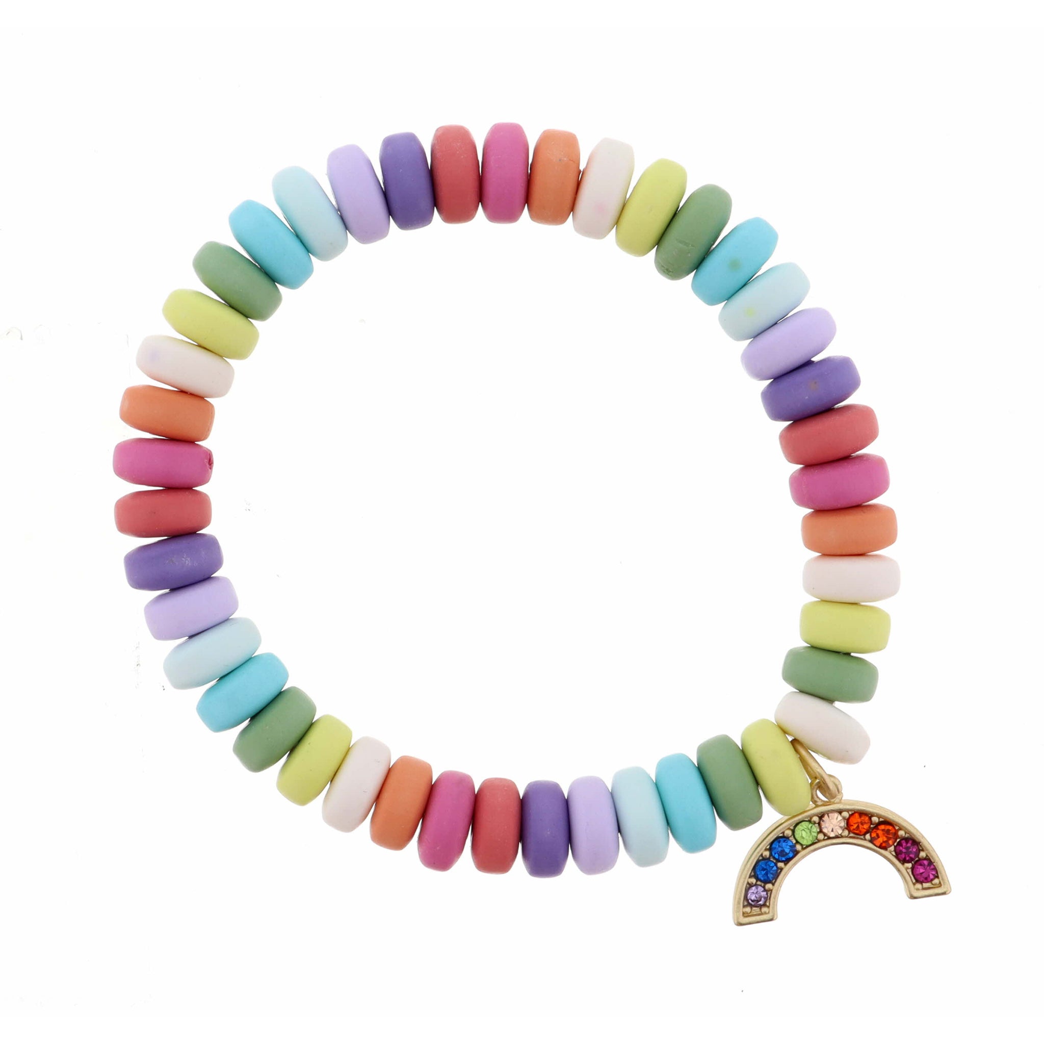 Kids Multi Colored Disk Beads with Multi Crystal One Arch Rainbow Bracelet