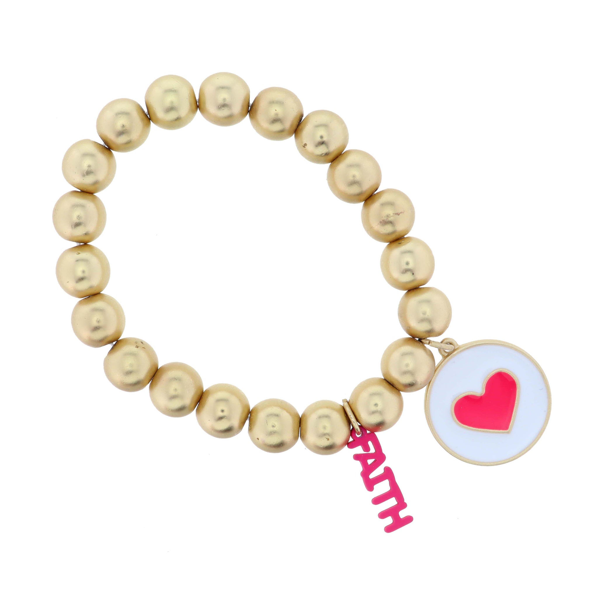 Kids Pink Heart on White Disc with Pink "Faith" Bracelet