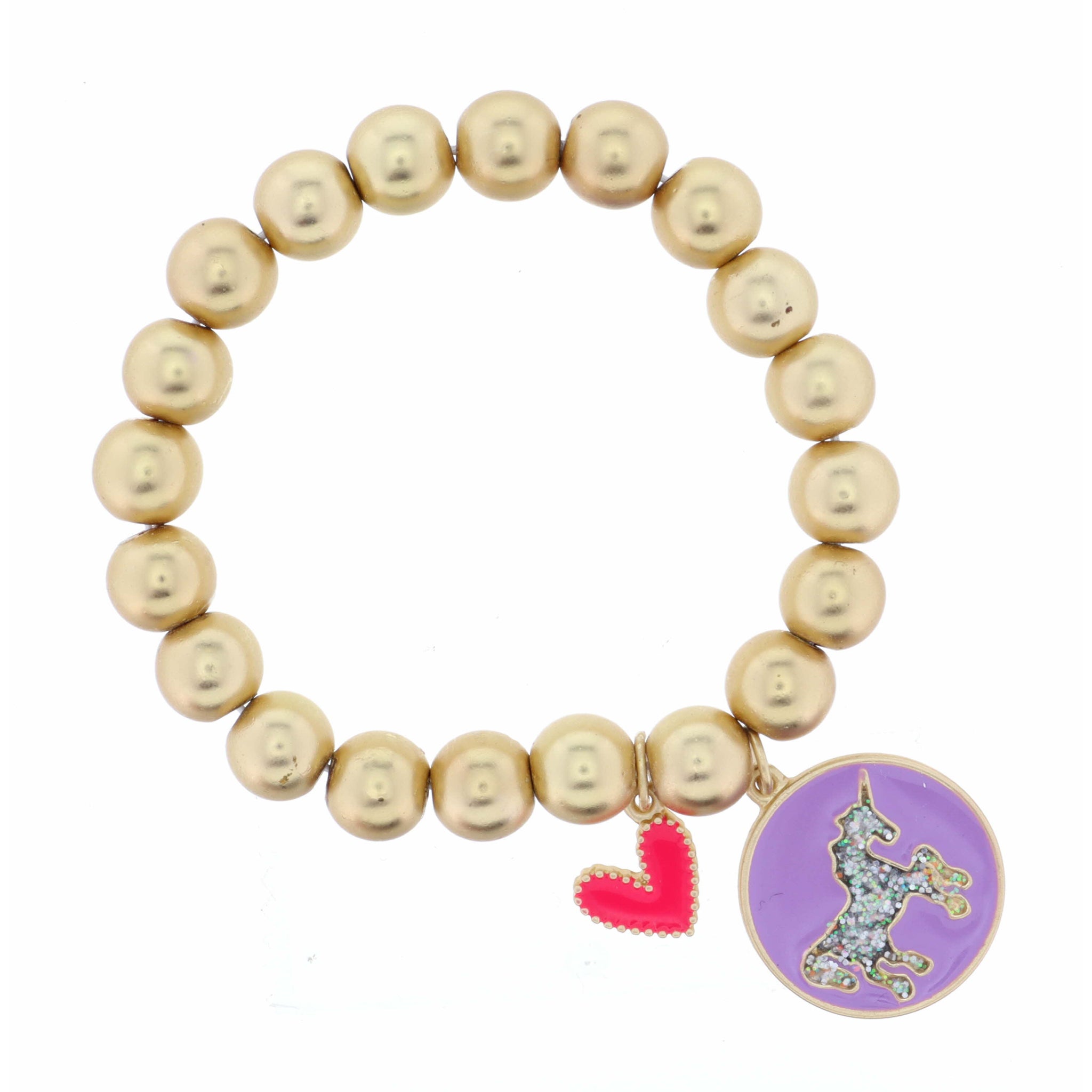 Kids Hot Pink Heart with Unicorn on Purple Disc Bracelet