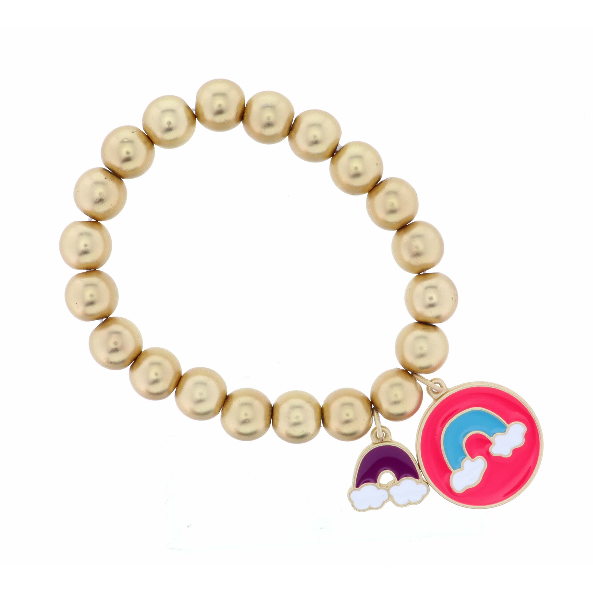 Kids Turquoise Rainbow on Hot Pink Disc with Small Purple Rainbow Bracelet