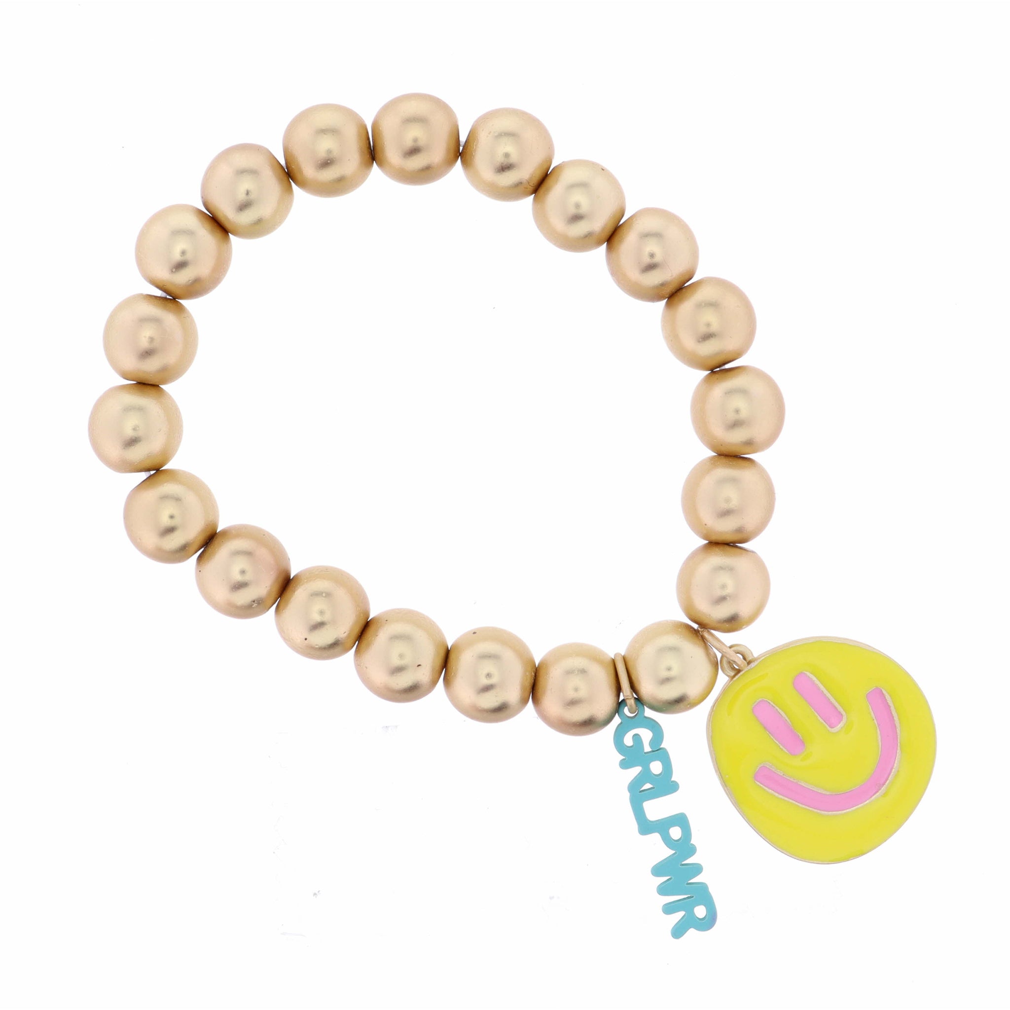 Kids Turquoise "GRLPWR" with Yellow Happy Face Bracelet
