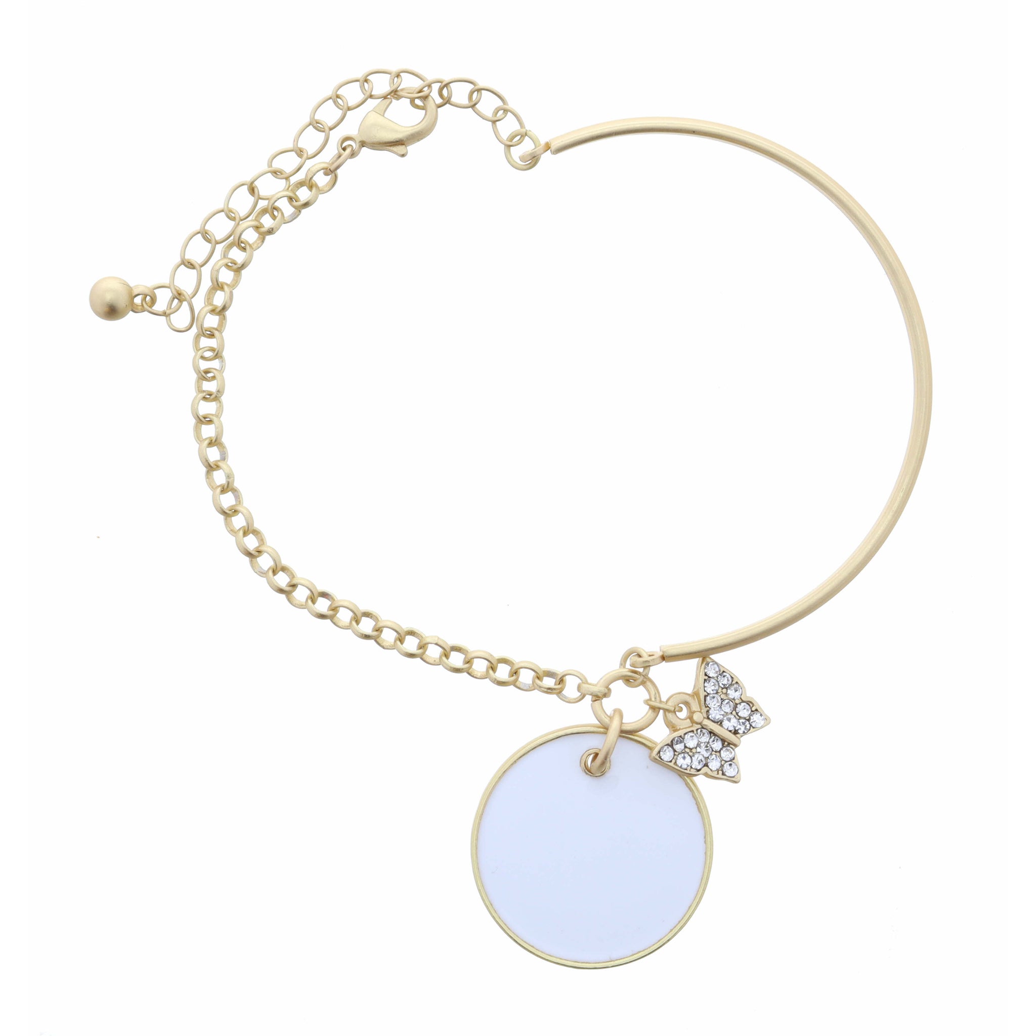 White Disk & Butterfly Bracelet, 2" Ext.