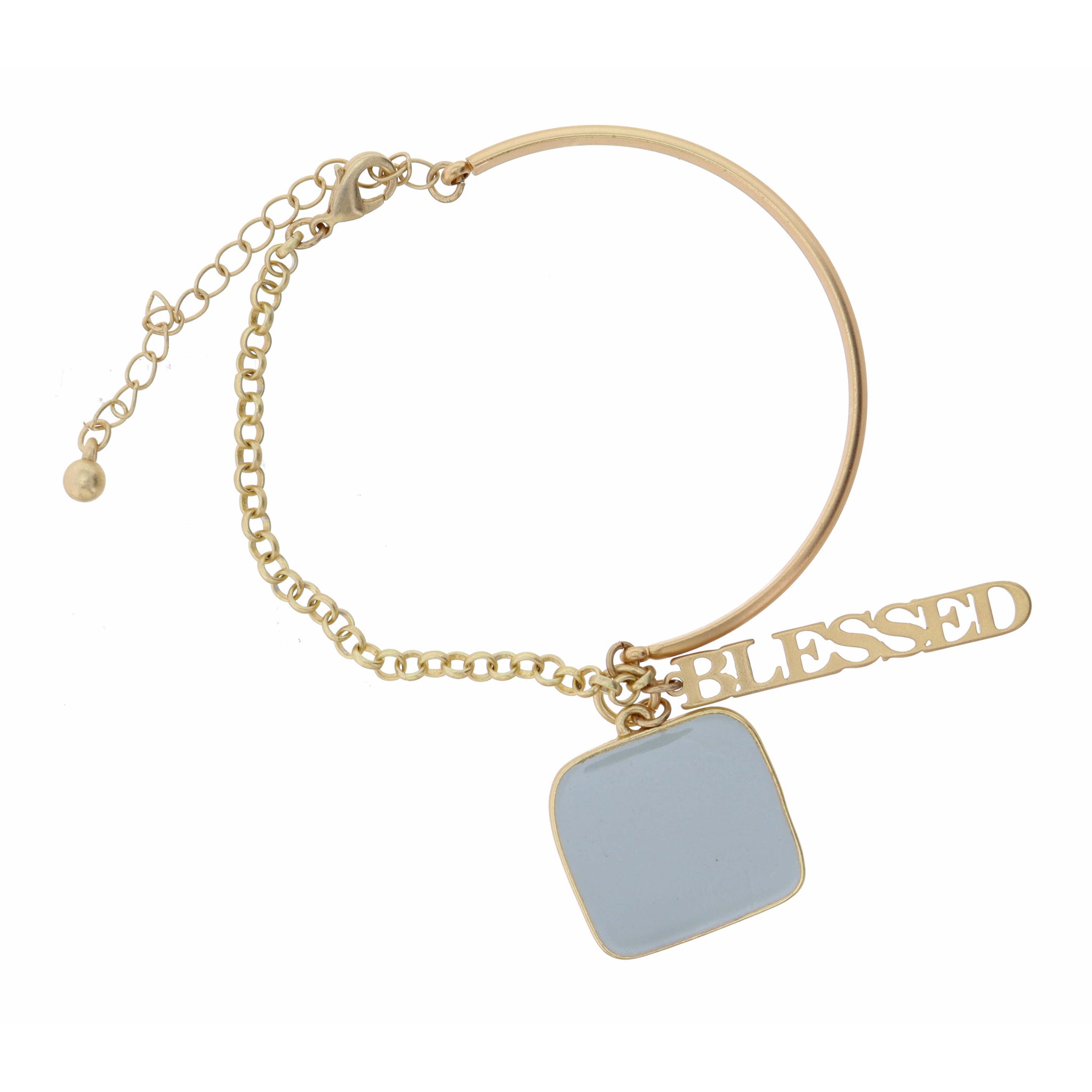 Grey Square & "Blessed" Bracelet, 2" Ext.