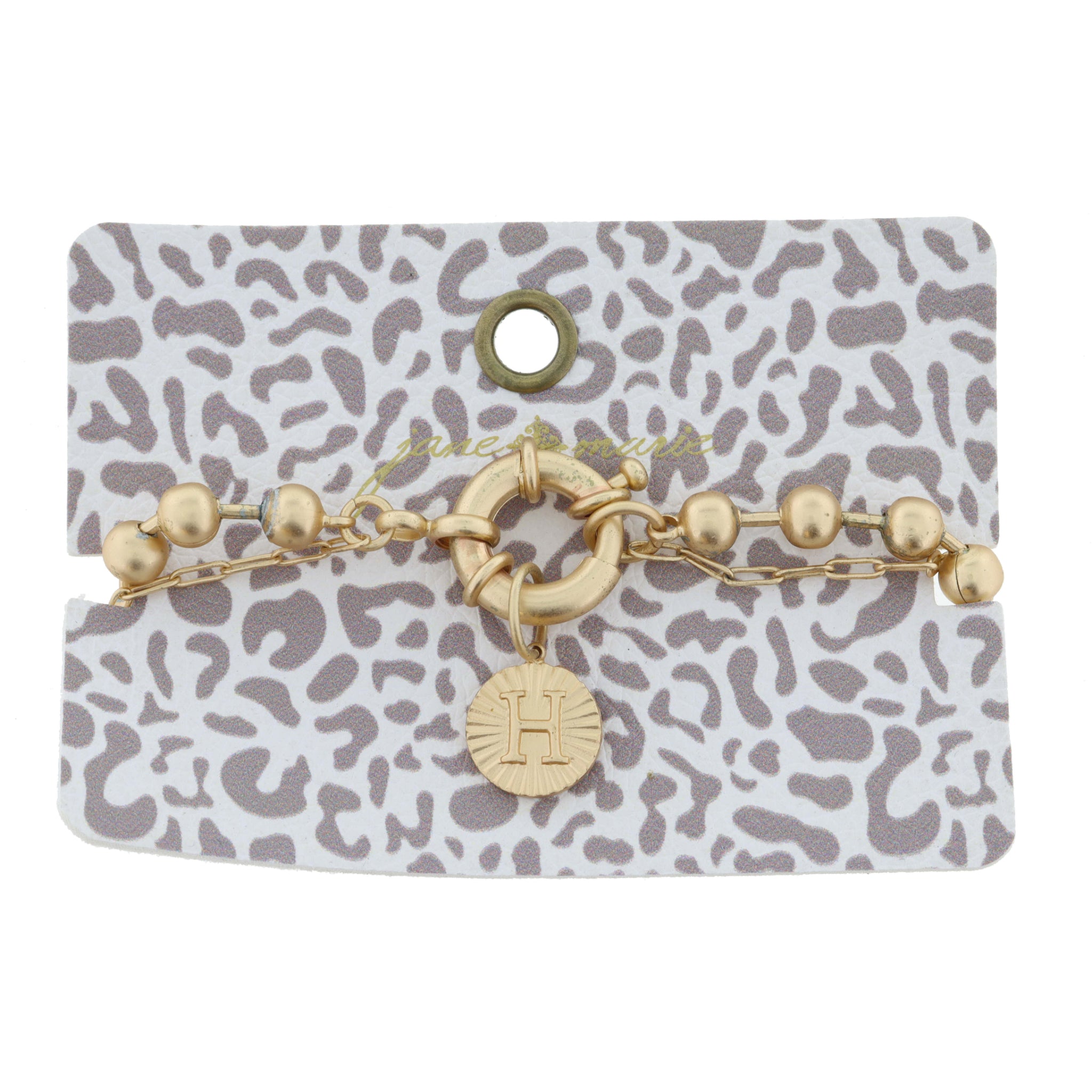 2-Sided, Gold Circle with Latch, Intial "H" and Heart Bracelet