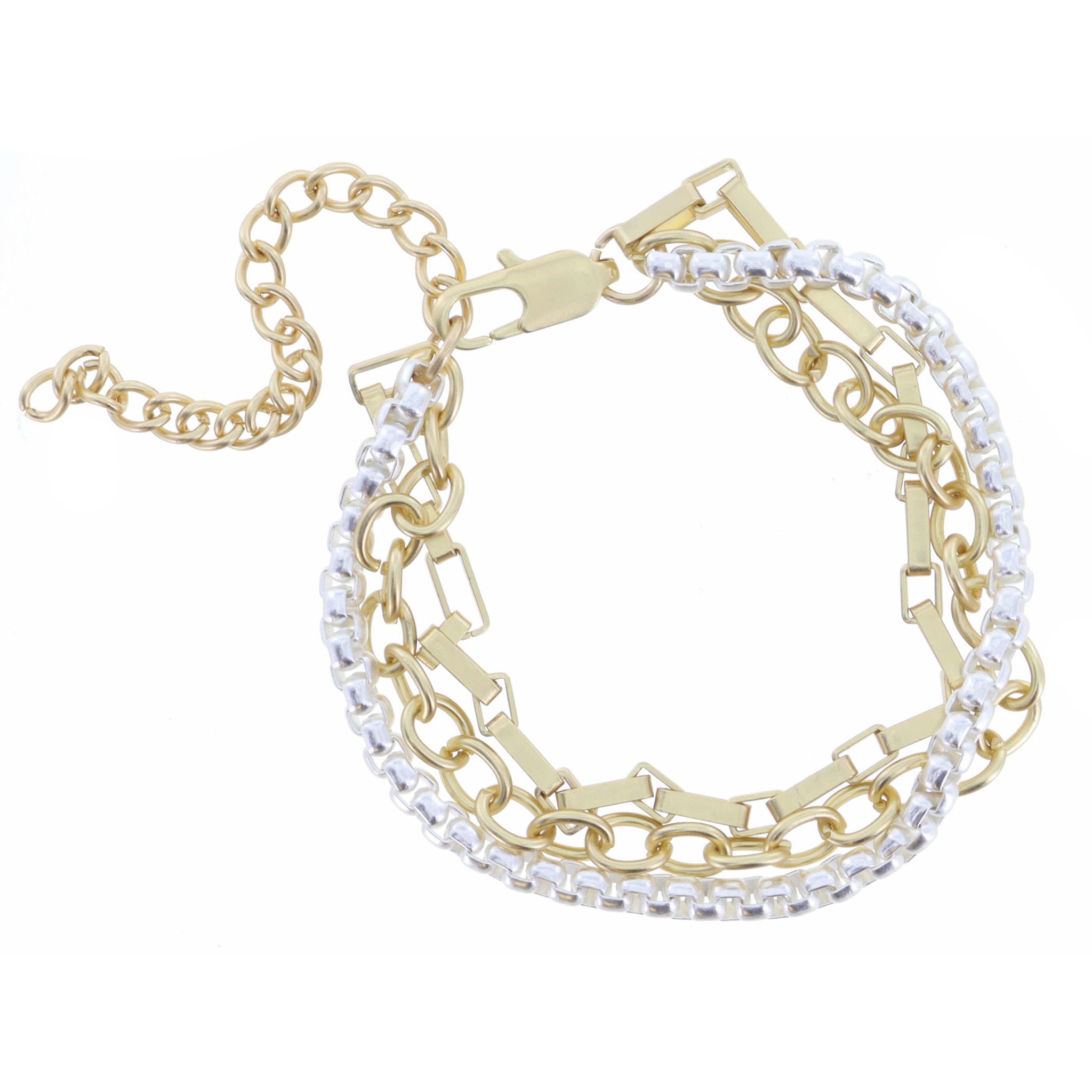 3 Strand, Gold Cable Chain, Gold Box Chain, Silver Box Chain Bracelet