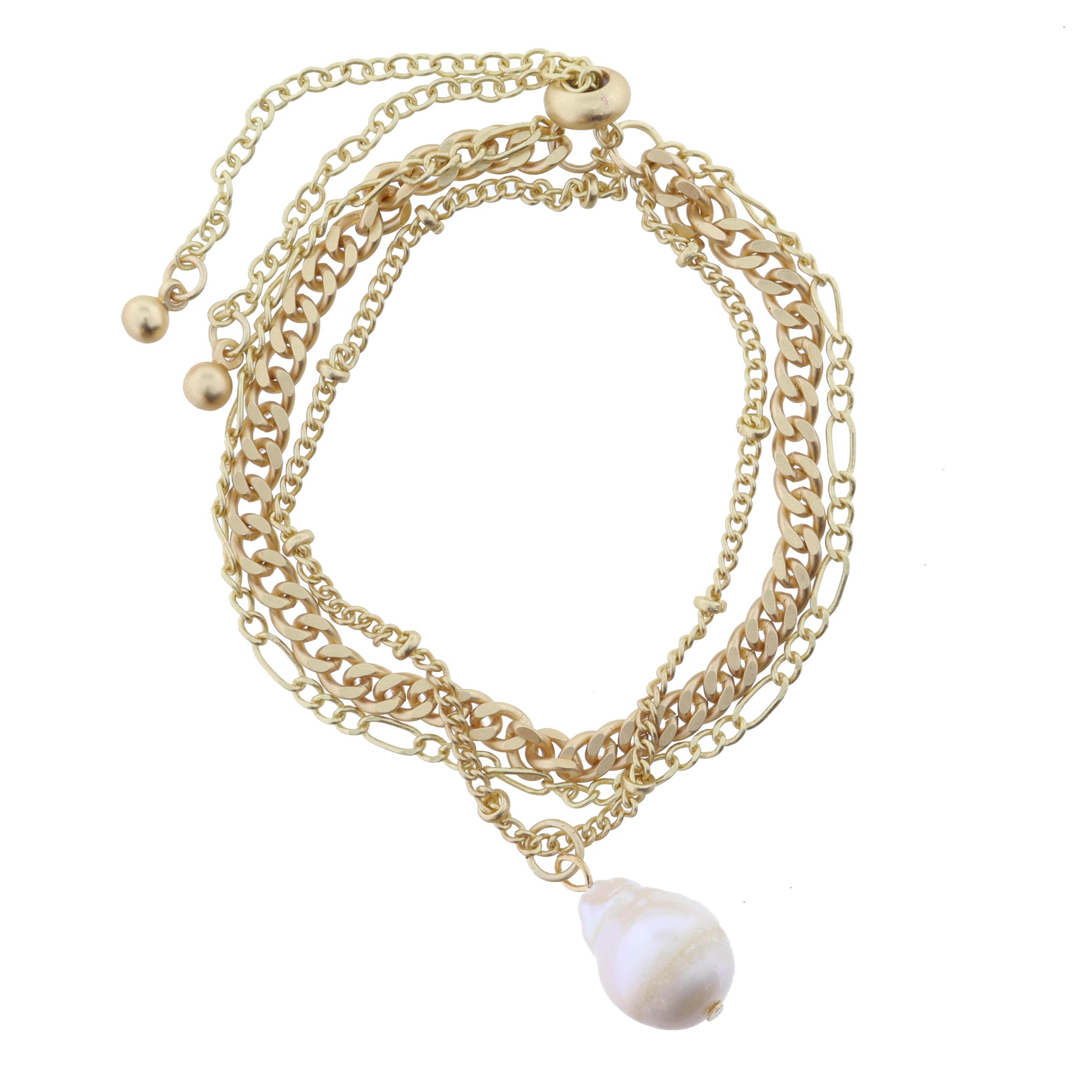 3 Strand, Multi Chain, Figaro, Curb, Satellite with Pearl Drop Bracelet