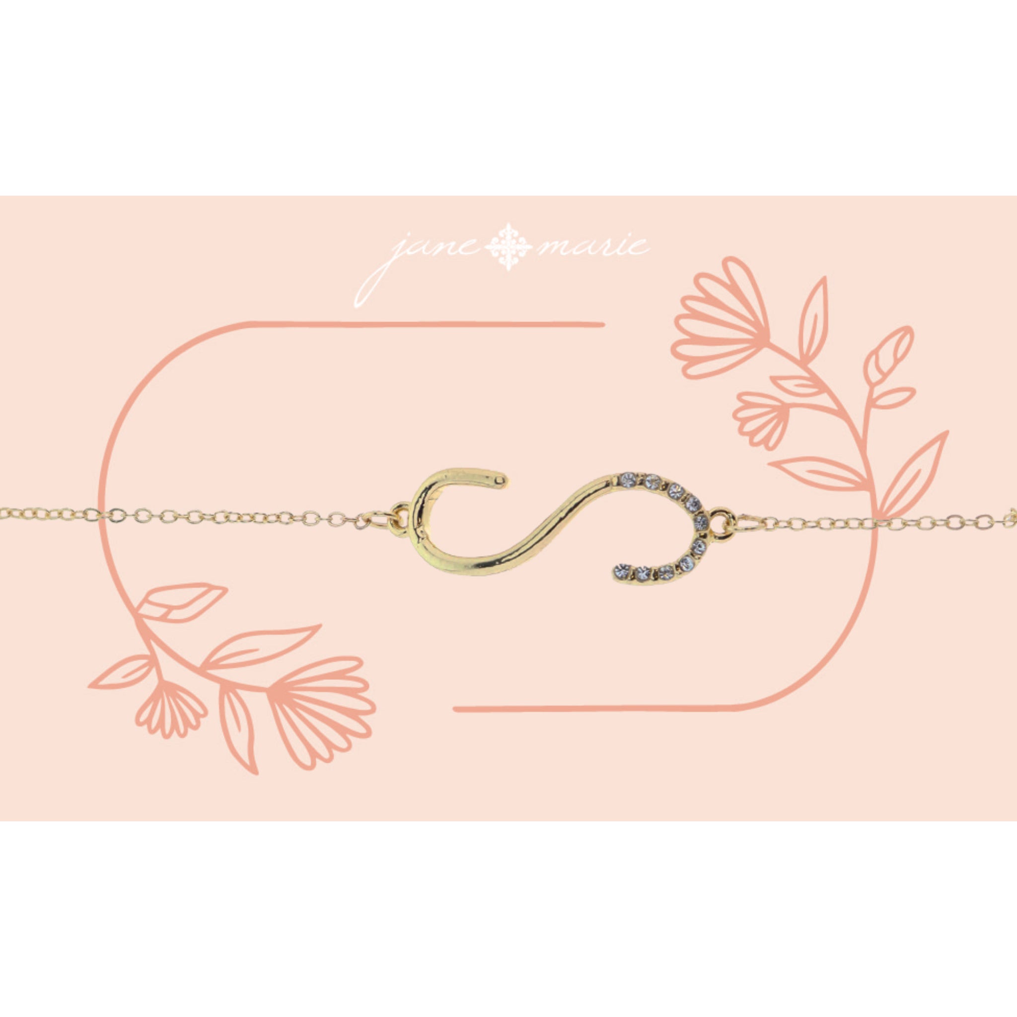 Shiny Gold Skinny Sideways "S" Initial with Clear Crystal Embellishments Bracelet