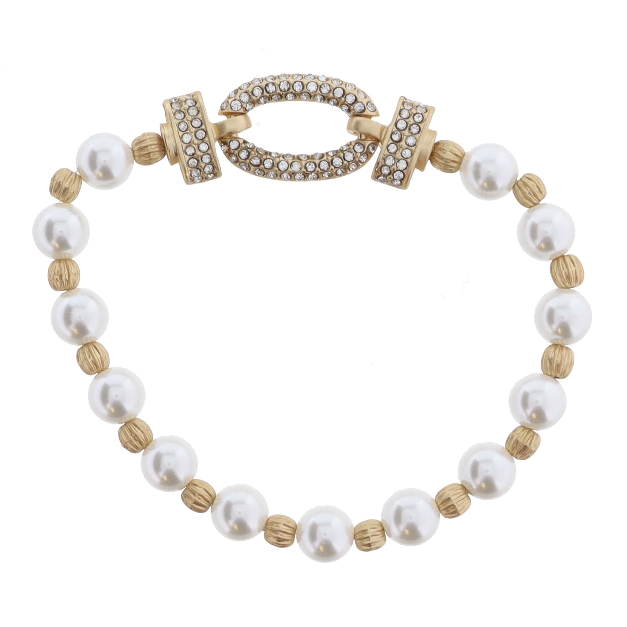 Gold Clear Crystal Embellished Latches and Oval Bracelet, .5" Icon