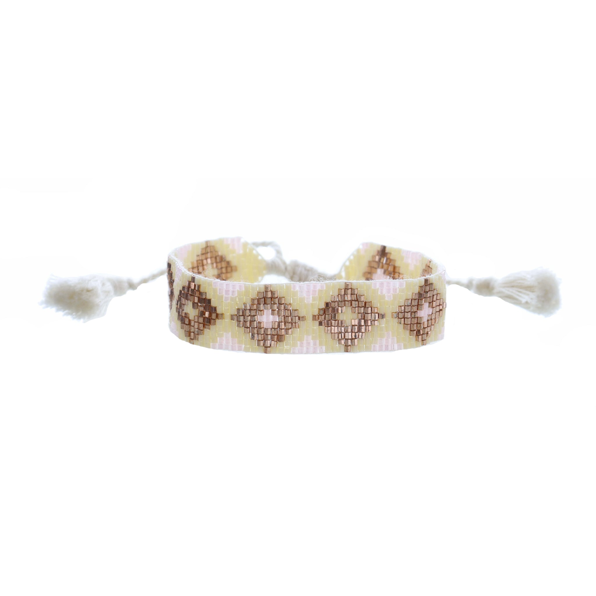 Light Pink, Ivory, Copper Woven Beaded Band Bracelet