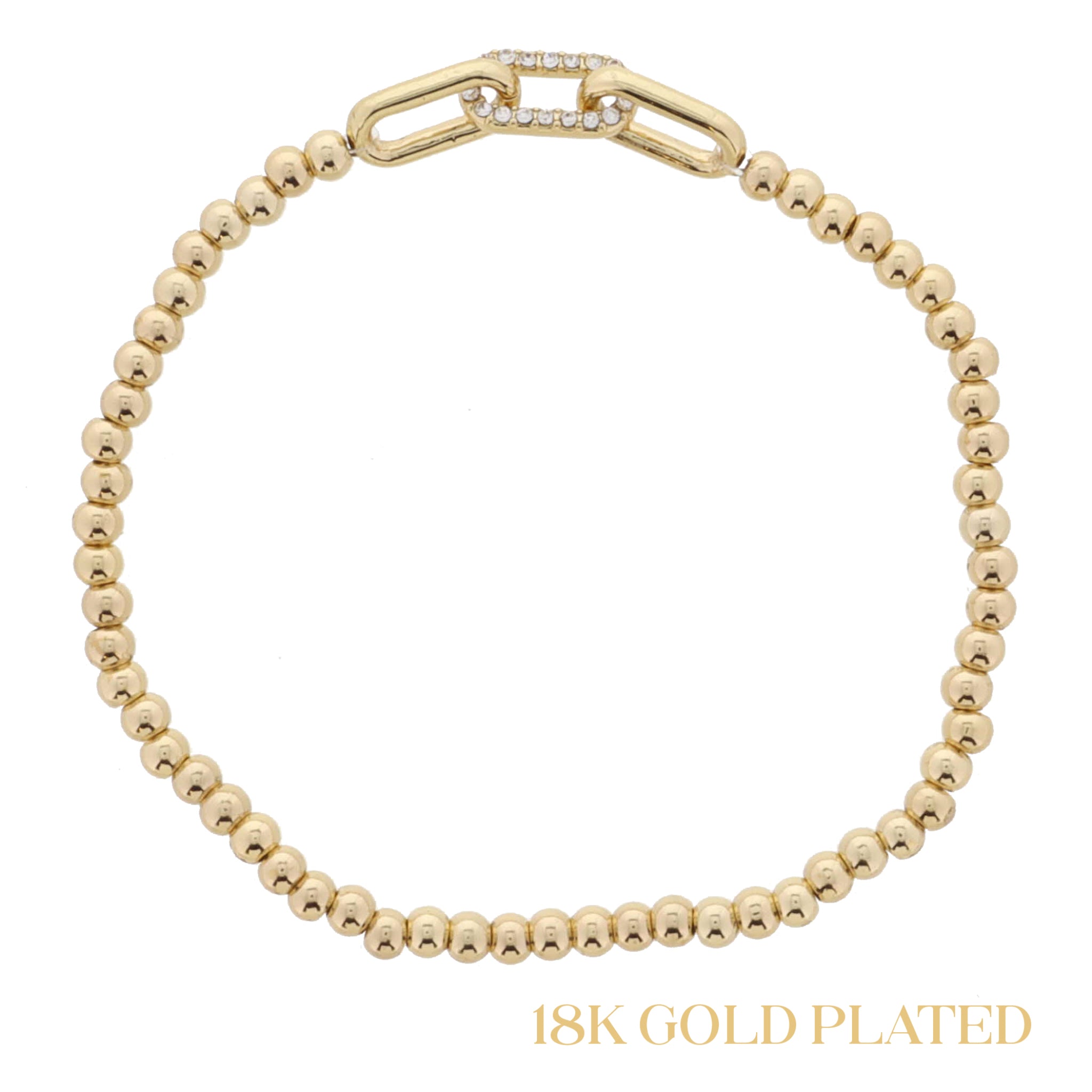 18K Gold Plated Small Gold Ball Beaded with Gold and Pave Crystal Links Bracelet