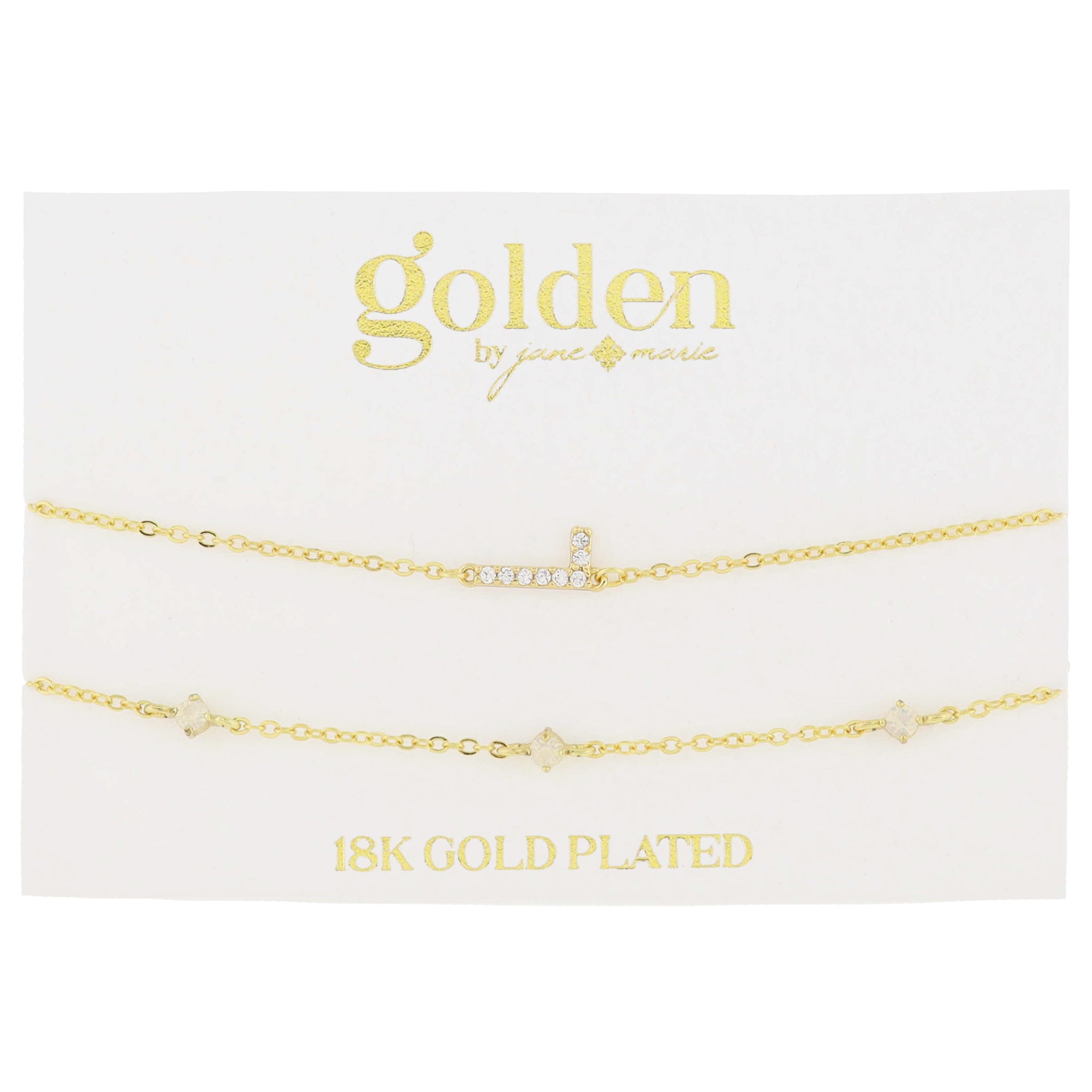 7" Around 18K Gold Plated Set of 2, Cubic Zirconia Pave "L" Initial, Multi Opals Bracelet, 1.5" Ext
