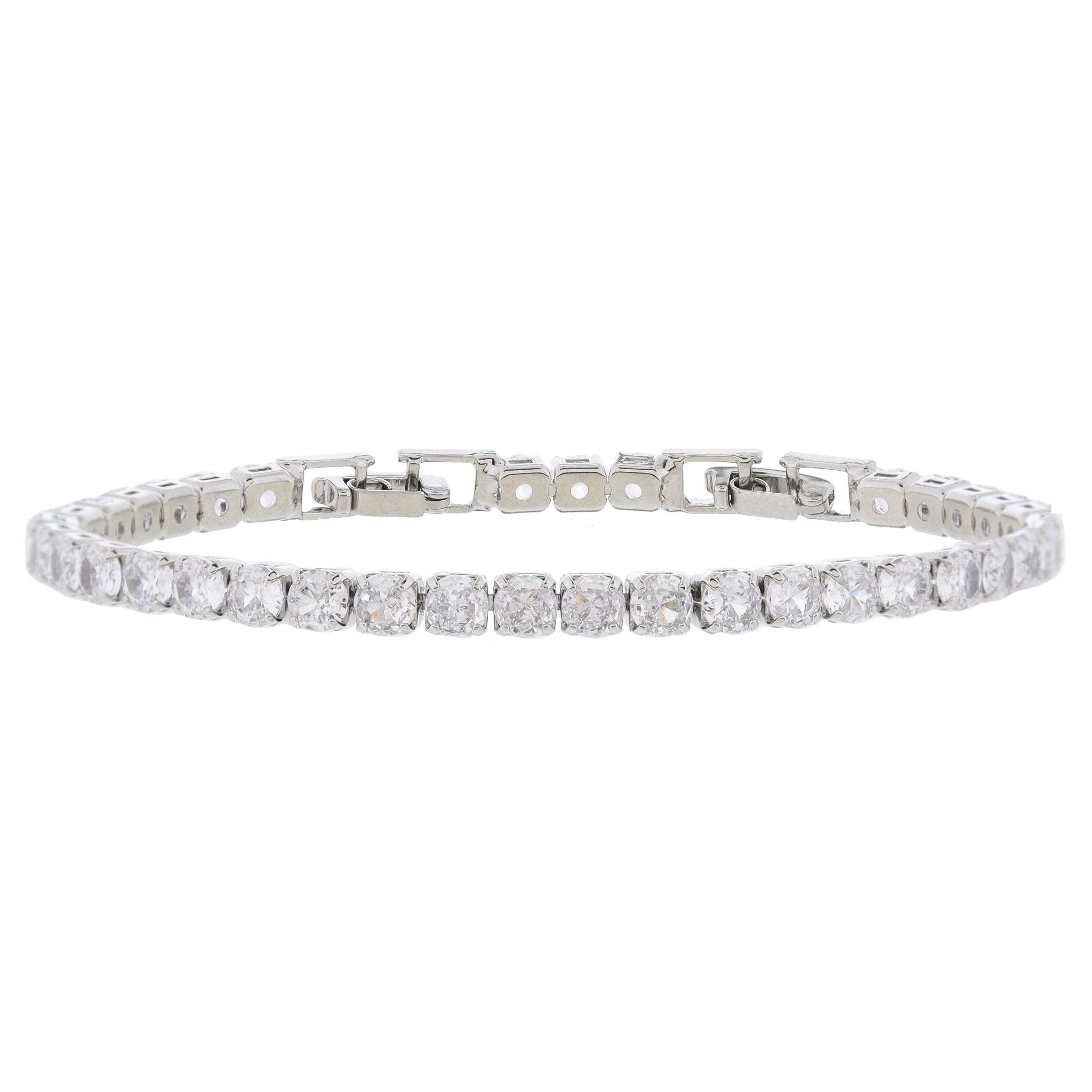 18K White Gold Plated Cubic Zirconia Crystal Tennis Bracelet Bracelet, 7" Around