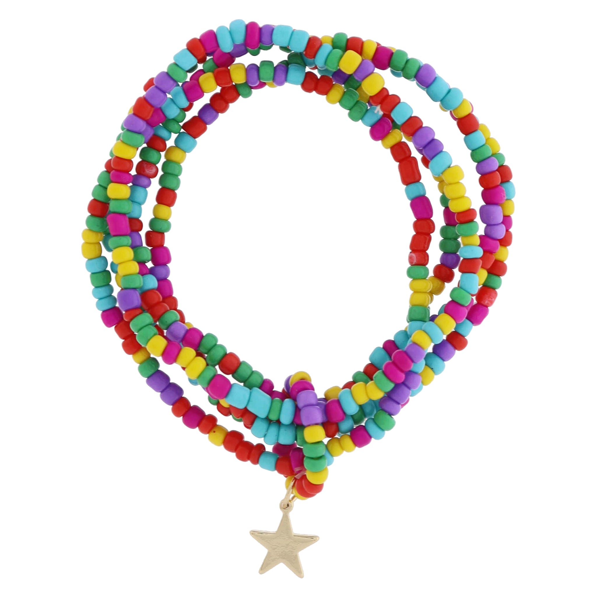 Kids 5 Strand Multi Beaded with Beaded Ring and Gold Star Charm Bracelet, 6.5" Around