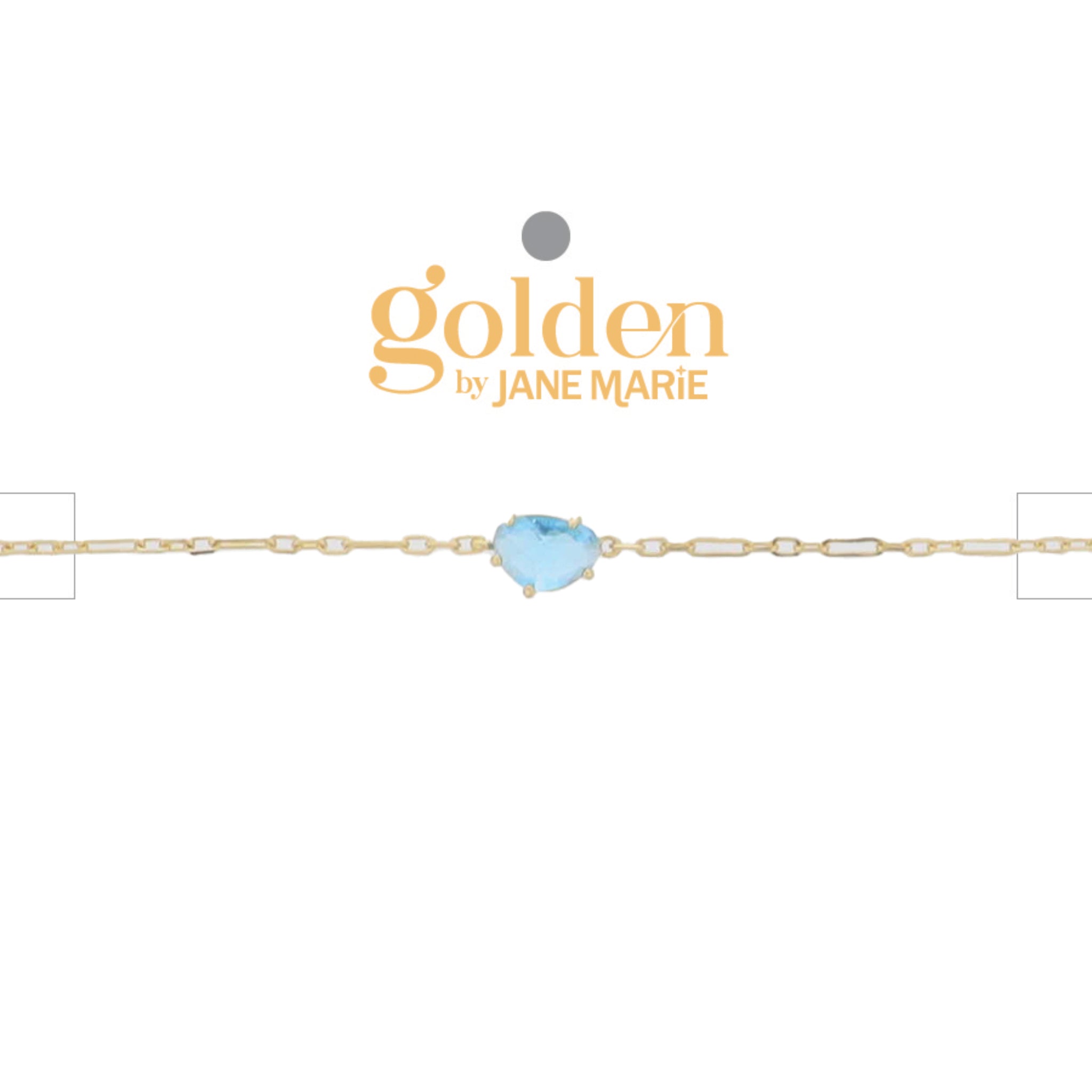 18K Gold Plated Link Paperclip Chain Bracelet with "March" Aquamarine Pendant