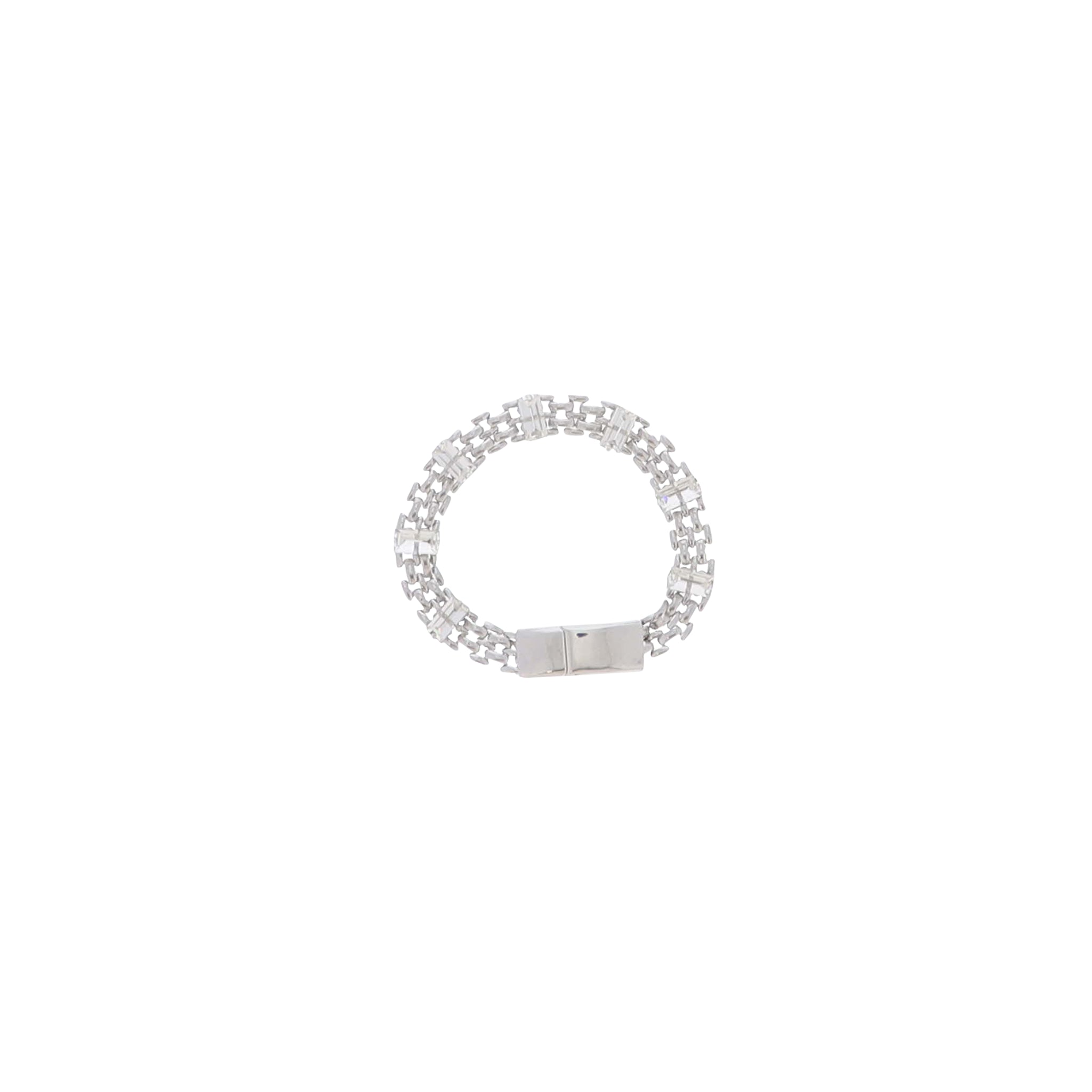 Silver Bismark Chain Braceletwith Clear Crystal Rectangles, Magnetic Closure