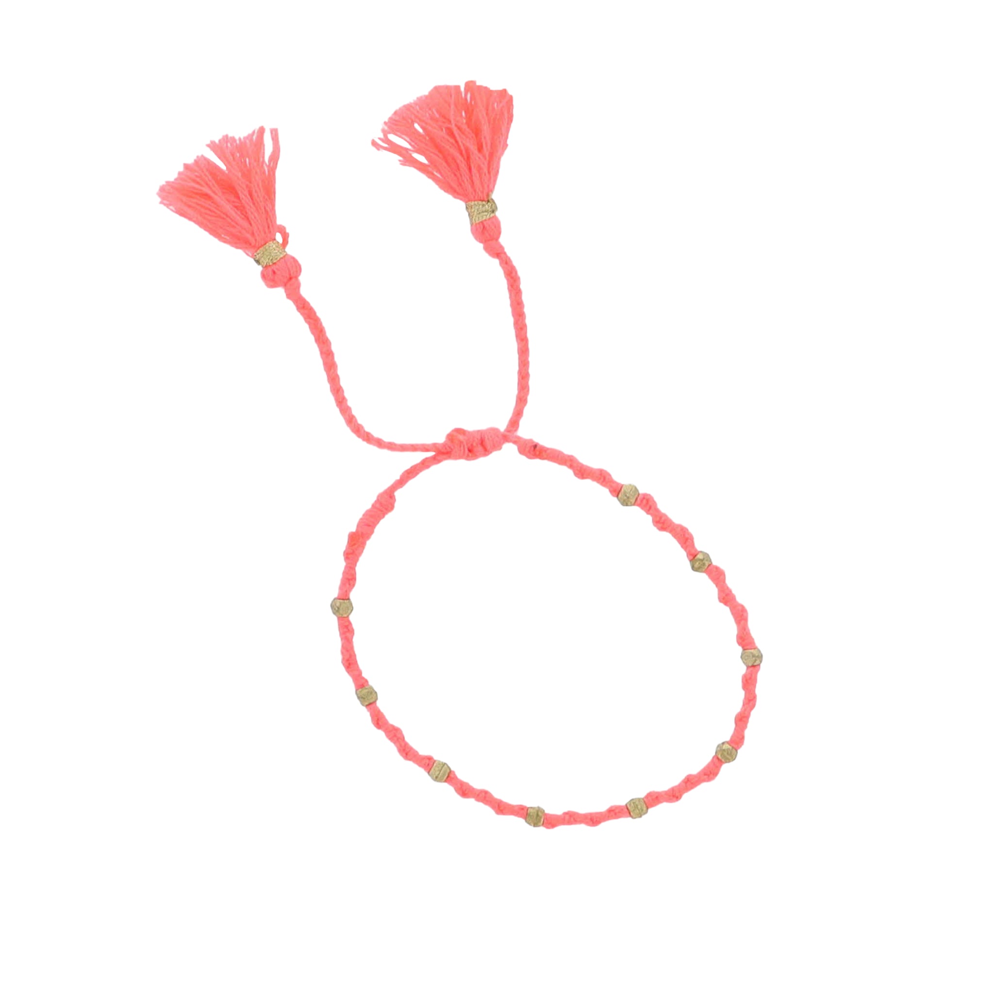 Bright Coral Twisted Braided Thread Bracelet with Gold Beads