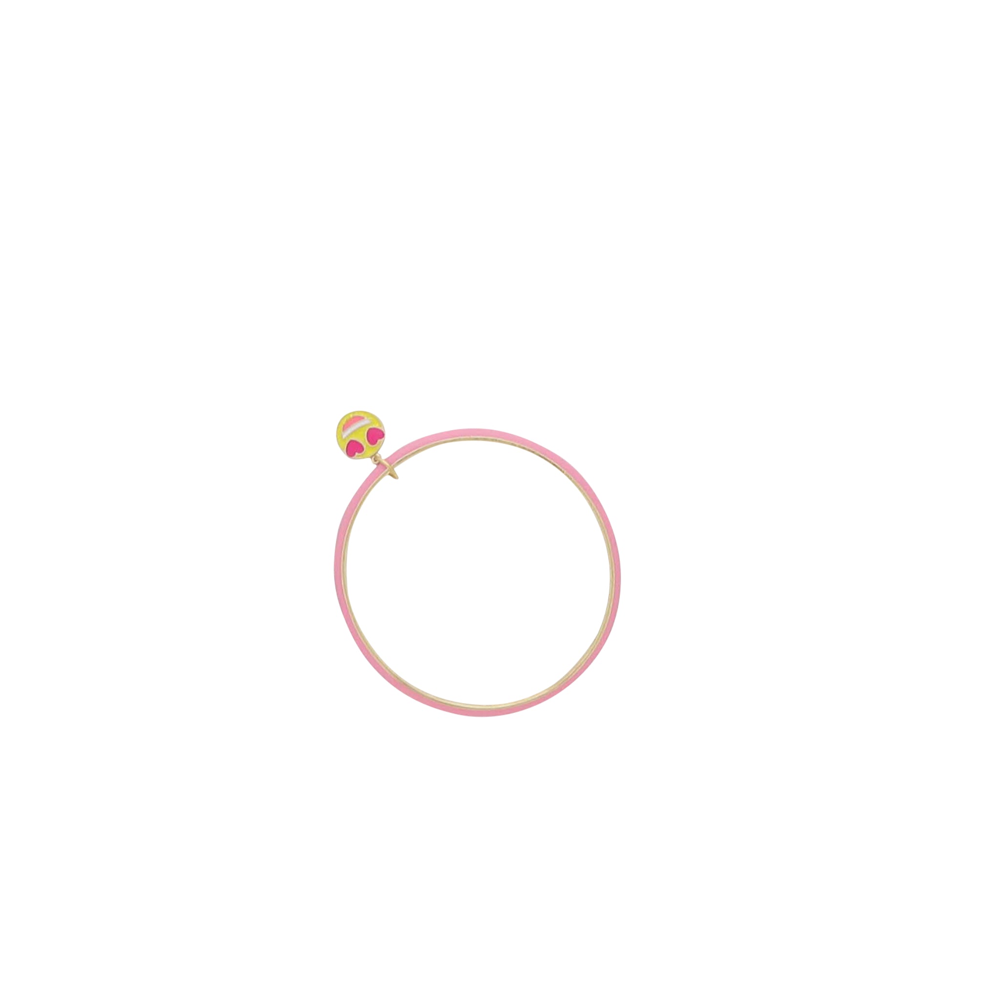 Kids Pink Enamel Bangle Bracelet with Yellow Happy Face with Heart Eyes