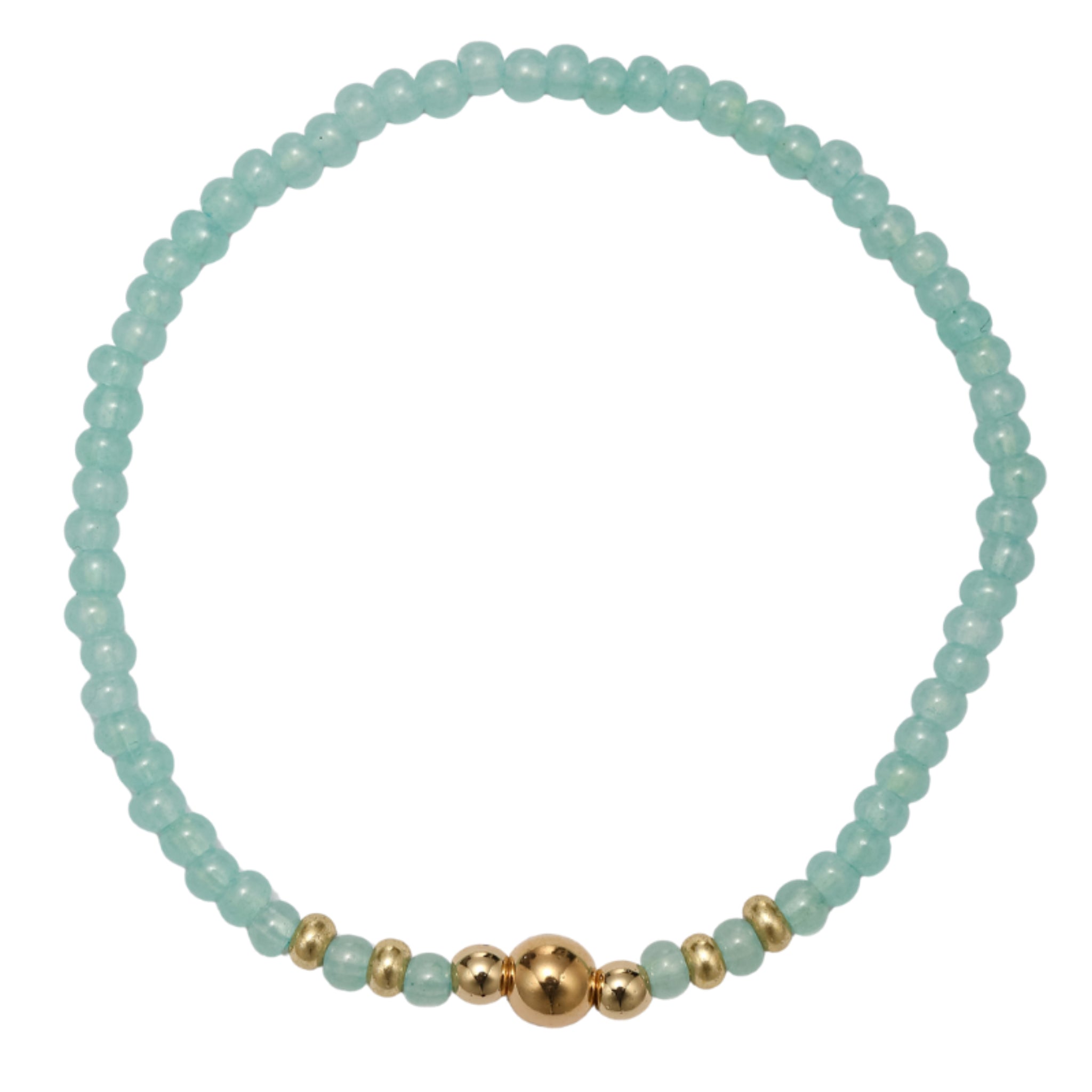 Kids Mint Seed Bead Beaded Bracelet with Gold Beads