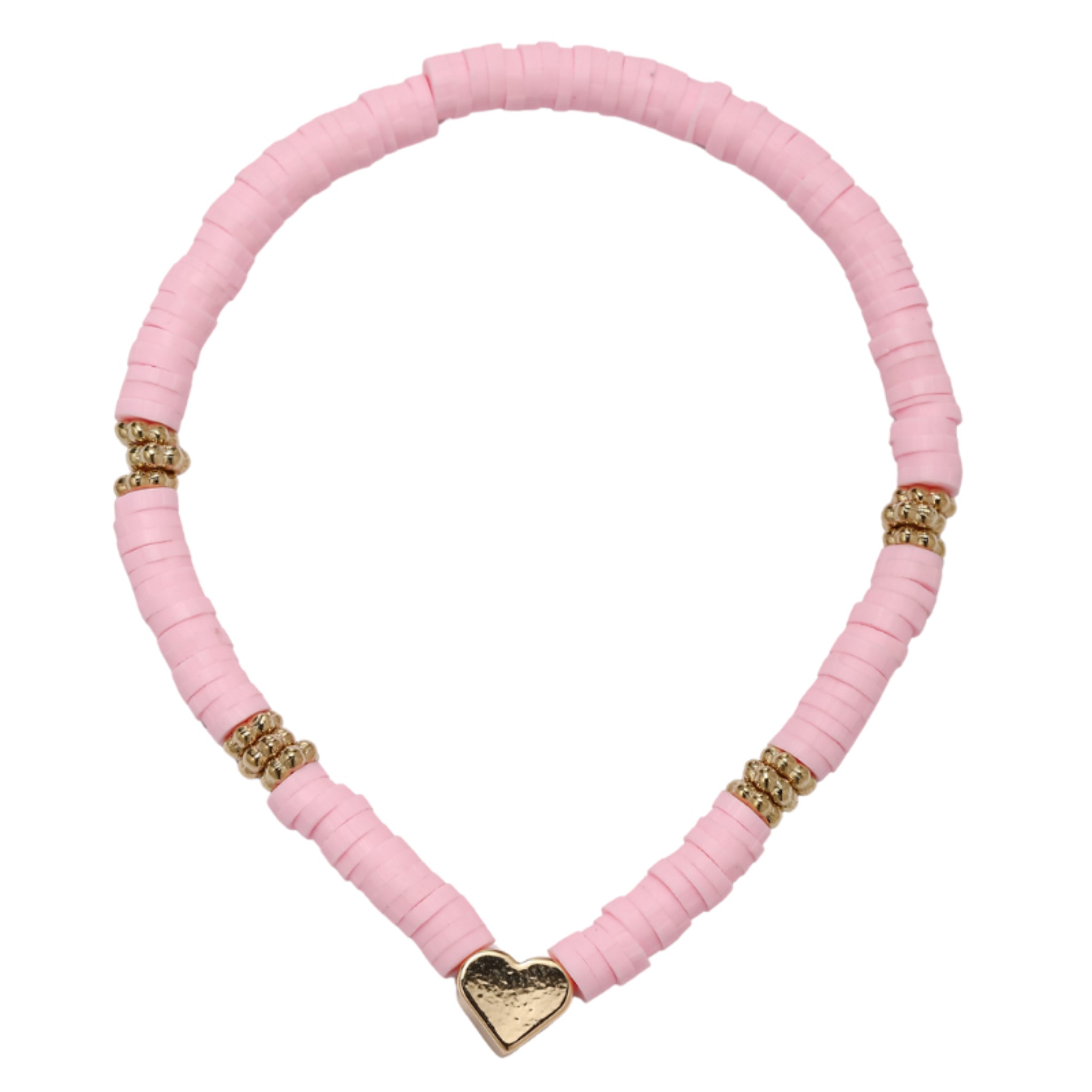 Kids Light Pink Rubber Disk Beaded Bracelet with Gold Spacers